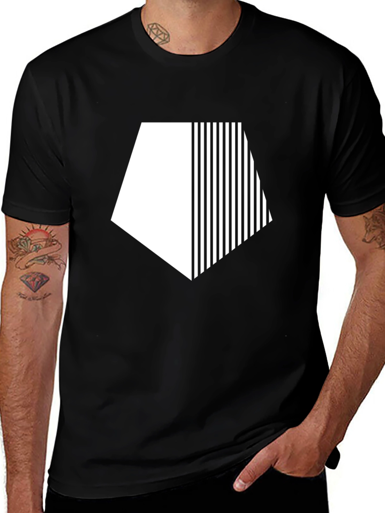 Variant 13 of Modern Geometric Graphic Tee - Black Cotton Blend