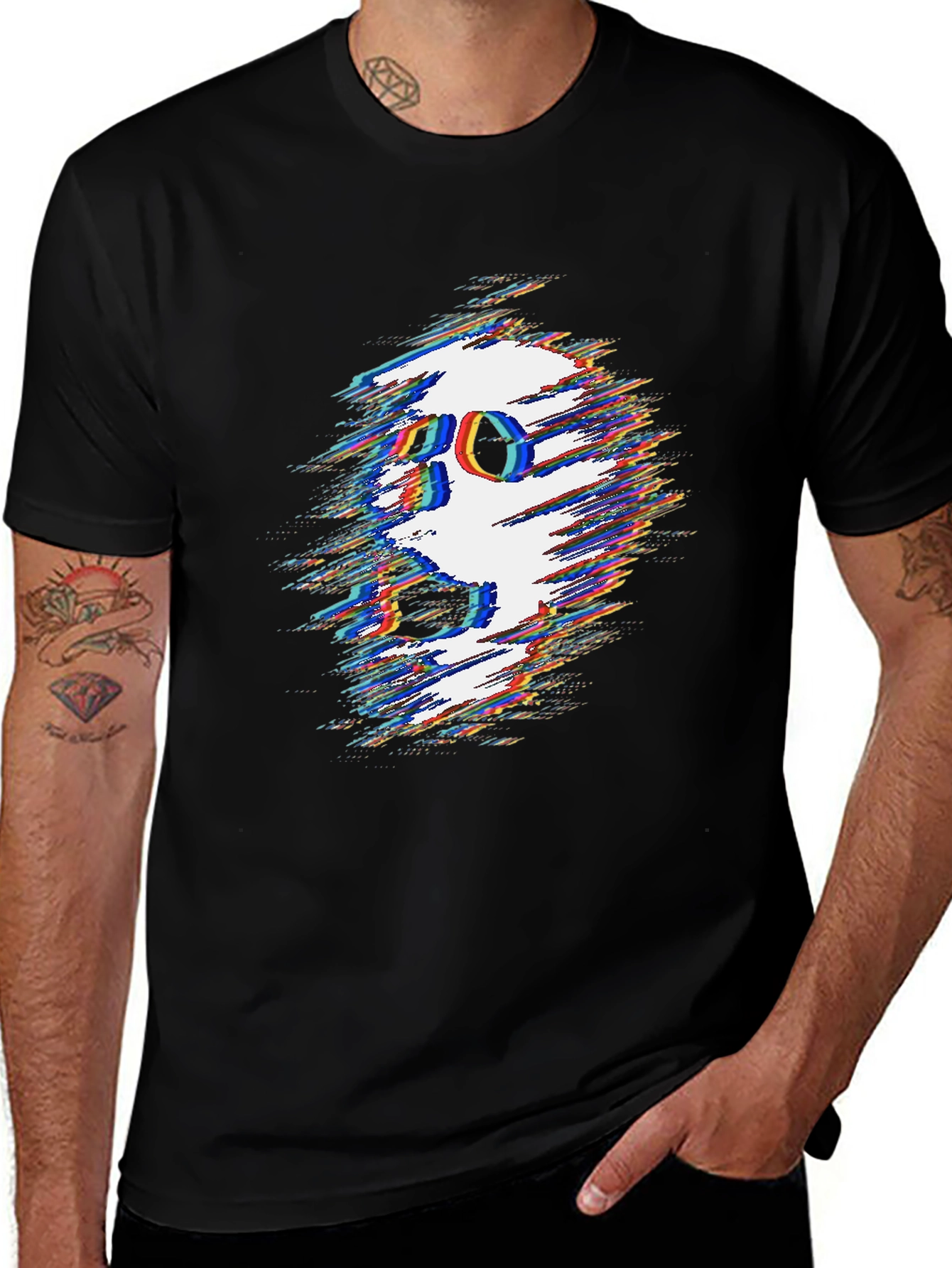 Variant 26 of Glitch Skull Graphic Tee - Black Cotton T-Shirt