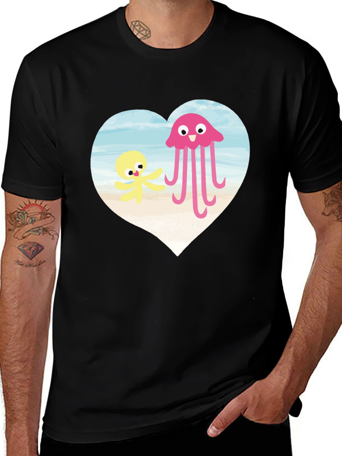 Variant 24 of Heart Beach Cartoon Graphic Black T-Shirt