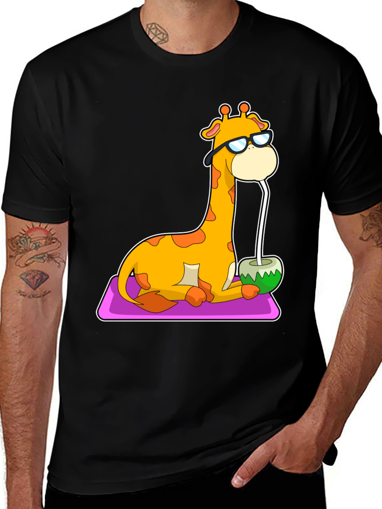 Black Cool Giraffe Coconut Drink Tee main image