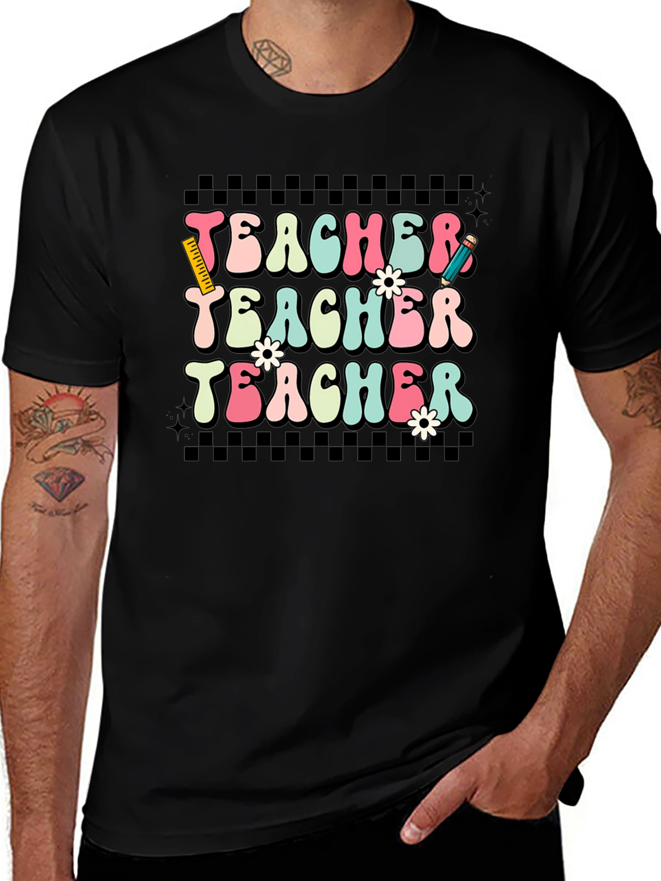 Retro Teacher T-Shirt, Floral Teacher Tee