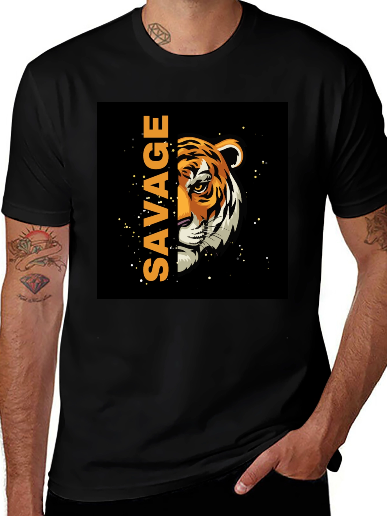 Variant 23 of Savage Tiger Graphic Black T-Shirt