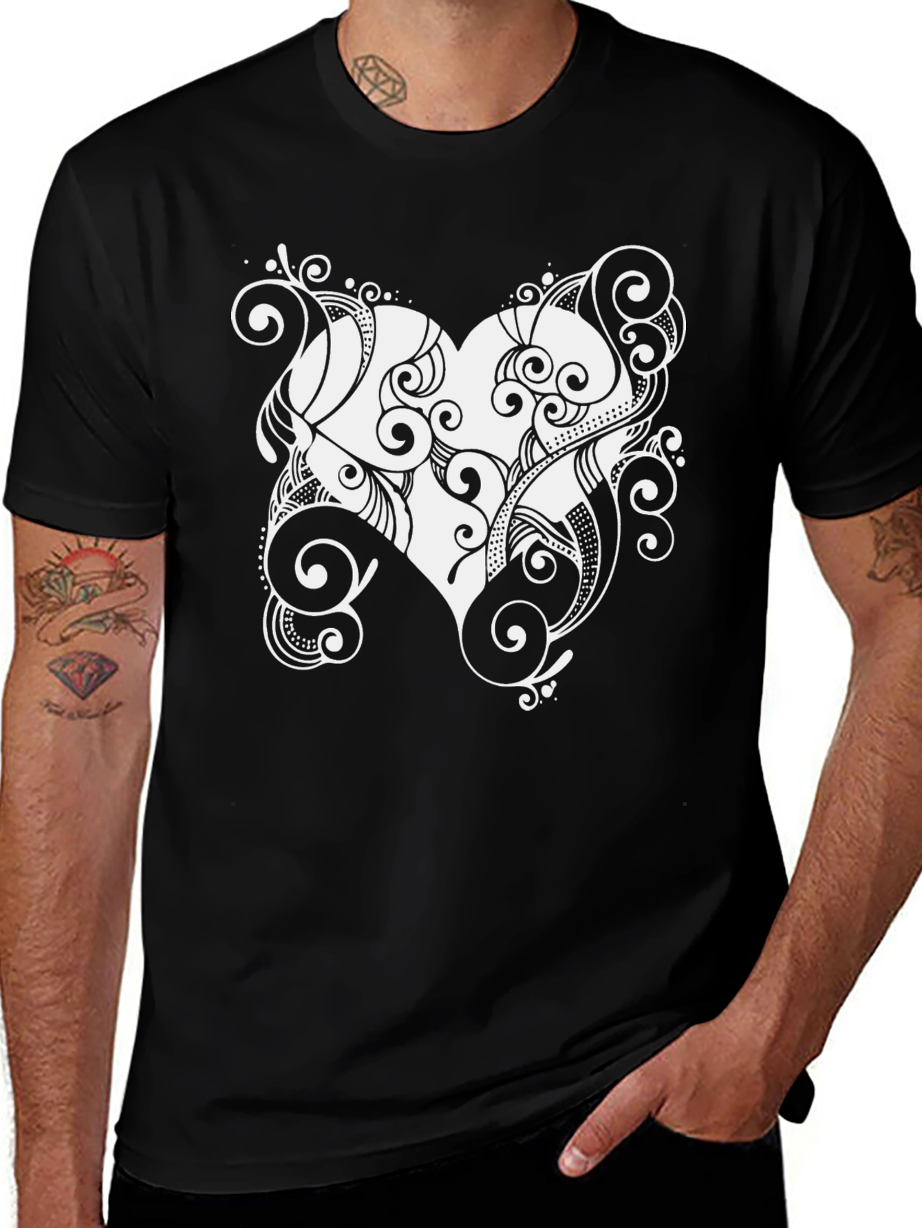 Variant 23 of Swirl Heart Graphic Black T-Shirt
