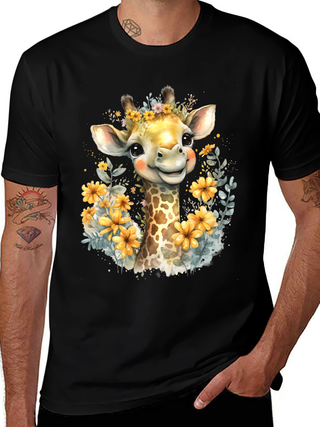 Variant 24 of Giraffe Flower Crown Graphic T-Shirt Cute Animal Tee