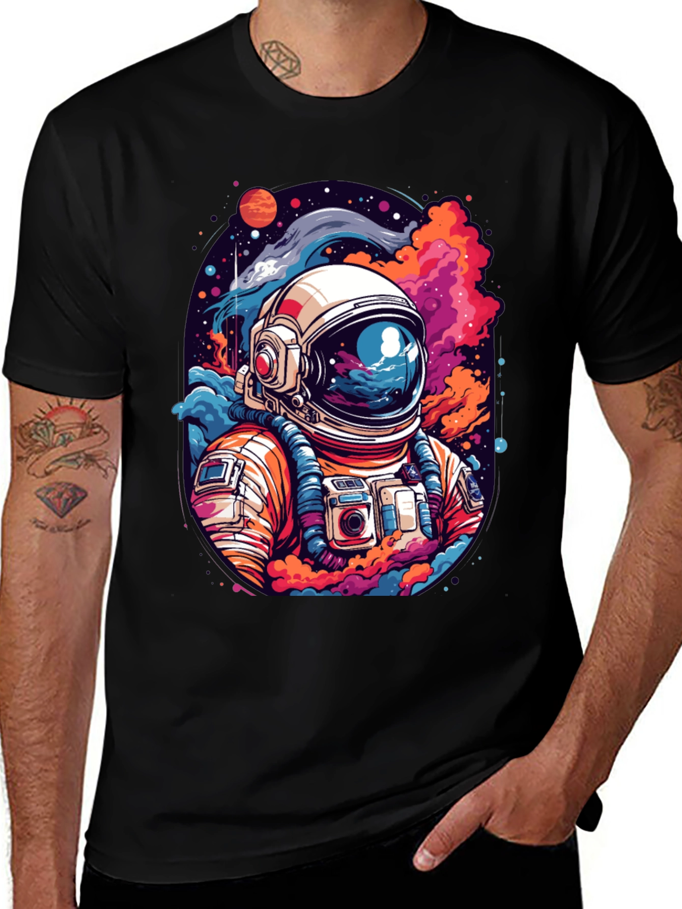 Black Cosmic Astronaut Graphic Tee - Men's Black T-Shirt main image