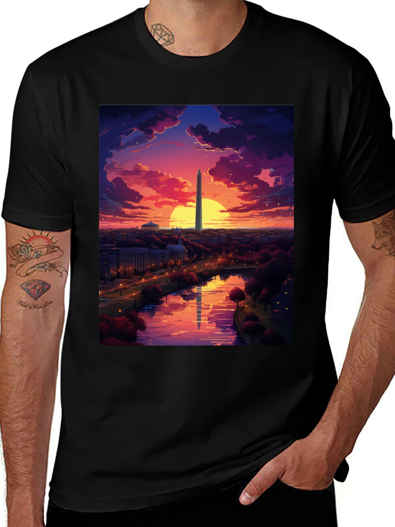 Washington Monument Art T-Shirt - Sunset Design