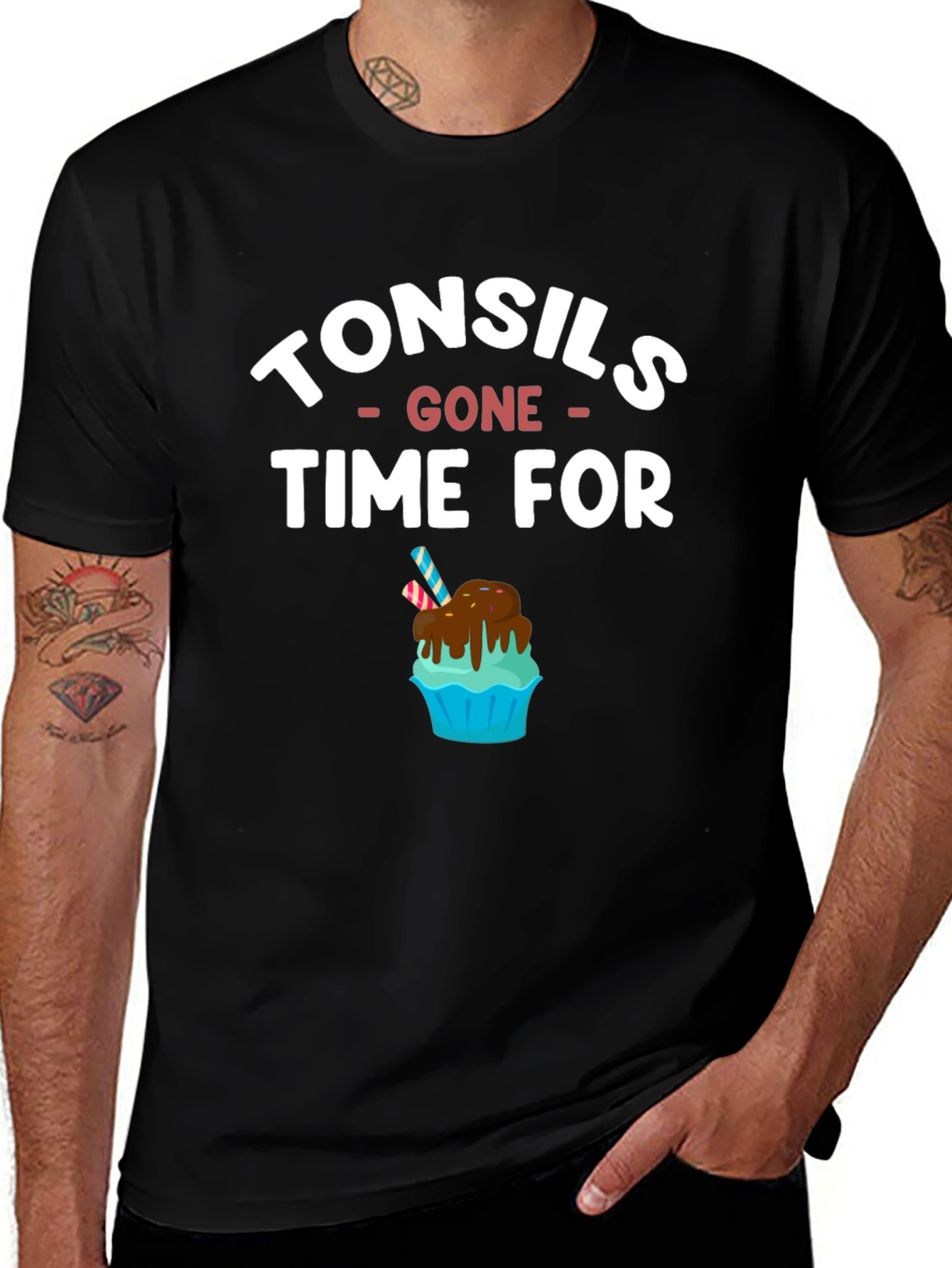 Tonsils Gone Time For Cupcake Black Cotton T-Shirt