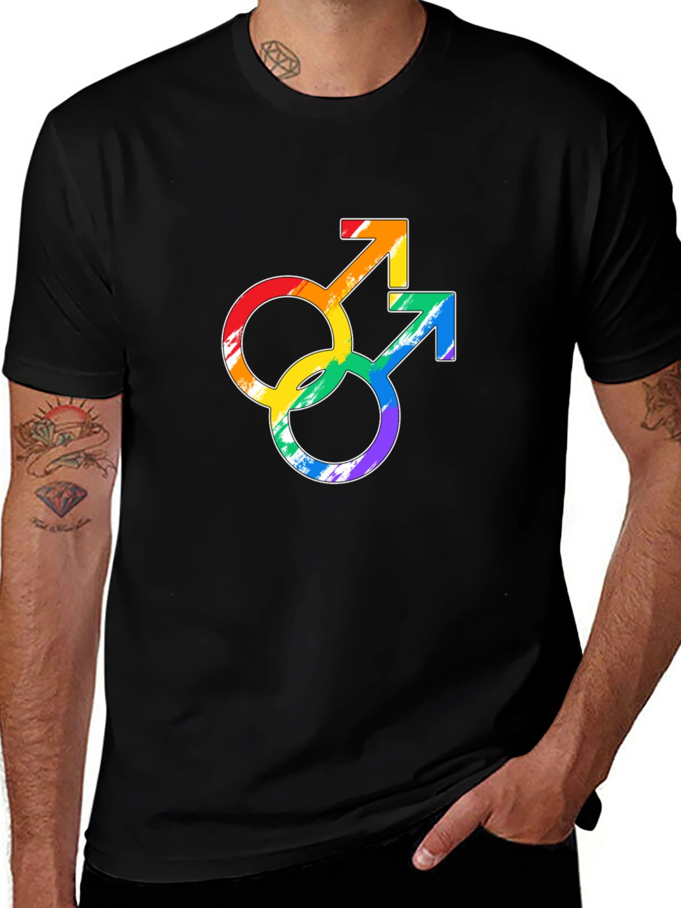 Variant 16 of Rainbow Gay Pride Double Mars Symbol Black T-Shirt