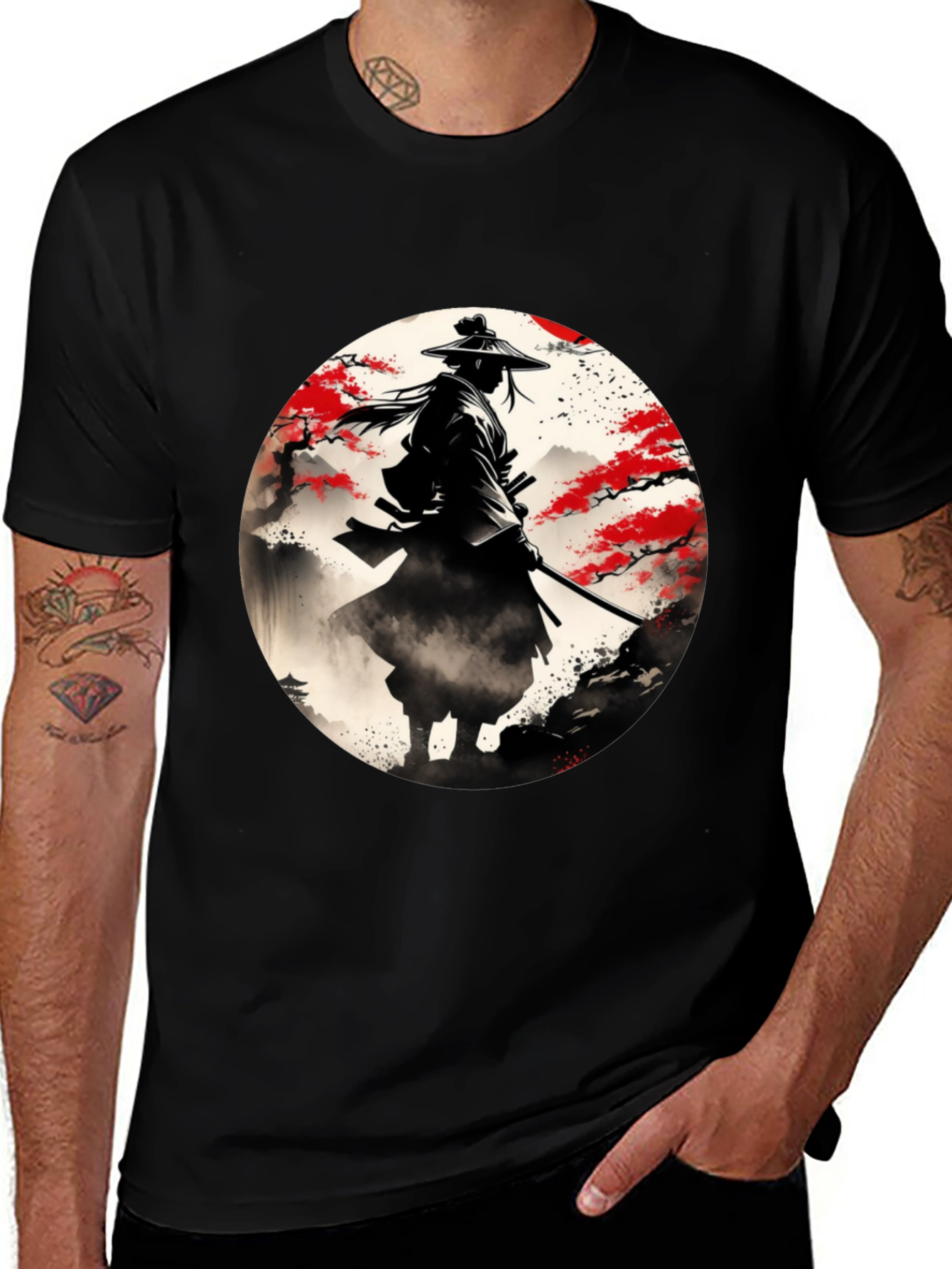 Variant 19 of Samurai Warrior Graphic Tee - Black Cotton T-Shirt