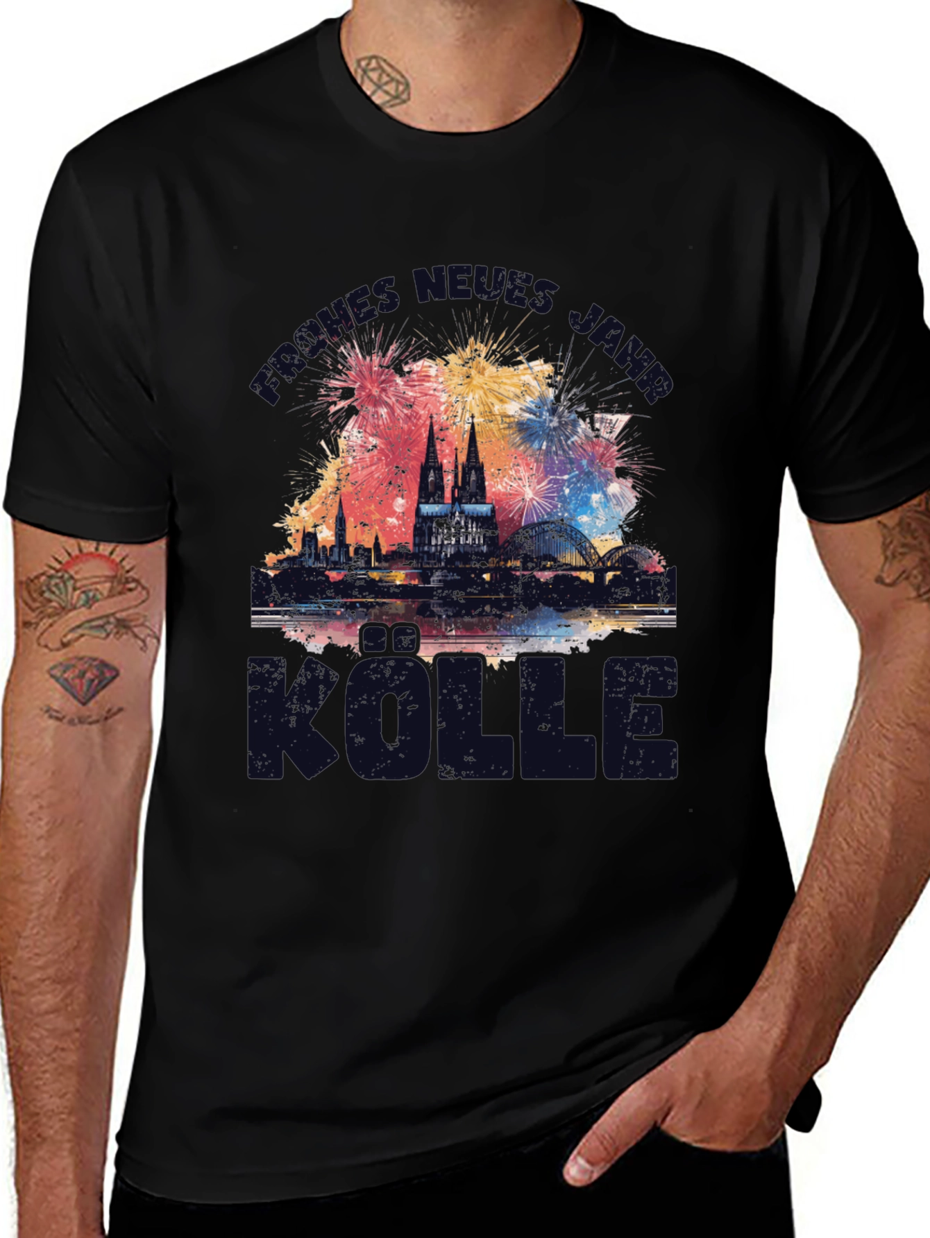 Cologne Germany T-Shirt - Cologne Skyline & Fireworks