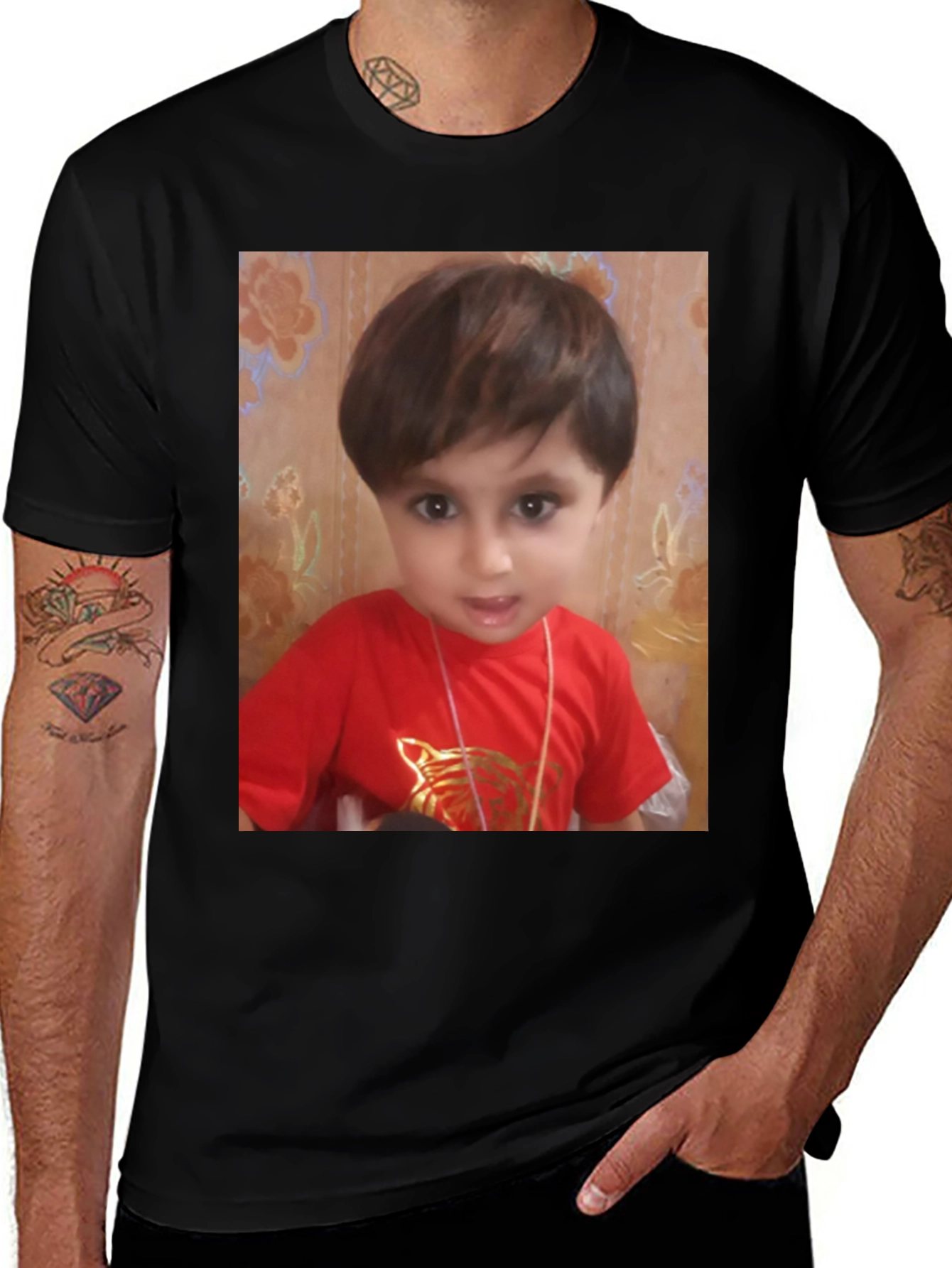 Variant 26 of Personalized Kid's Photo Black T-Shirt