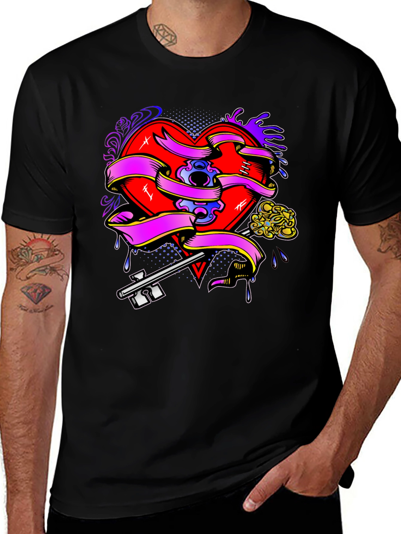 Variant 16 of Heart Key Tattoo Graphic Tee