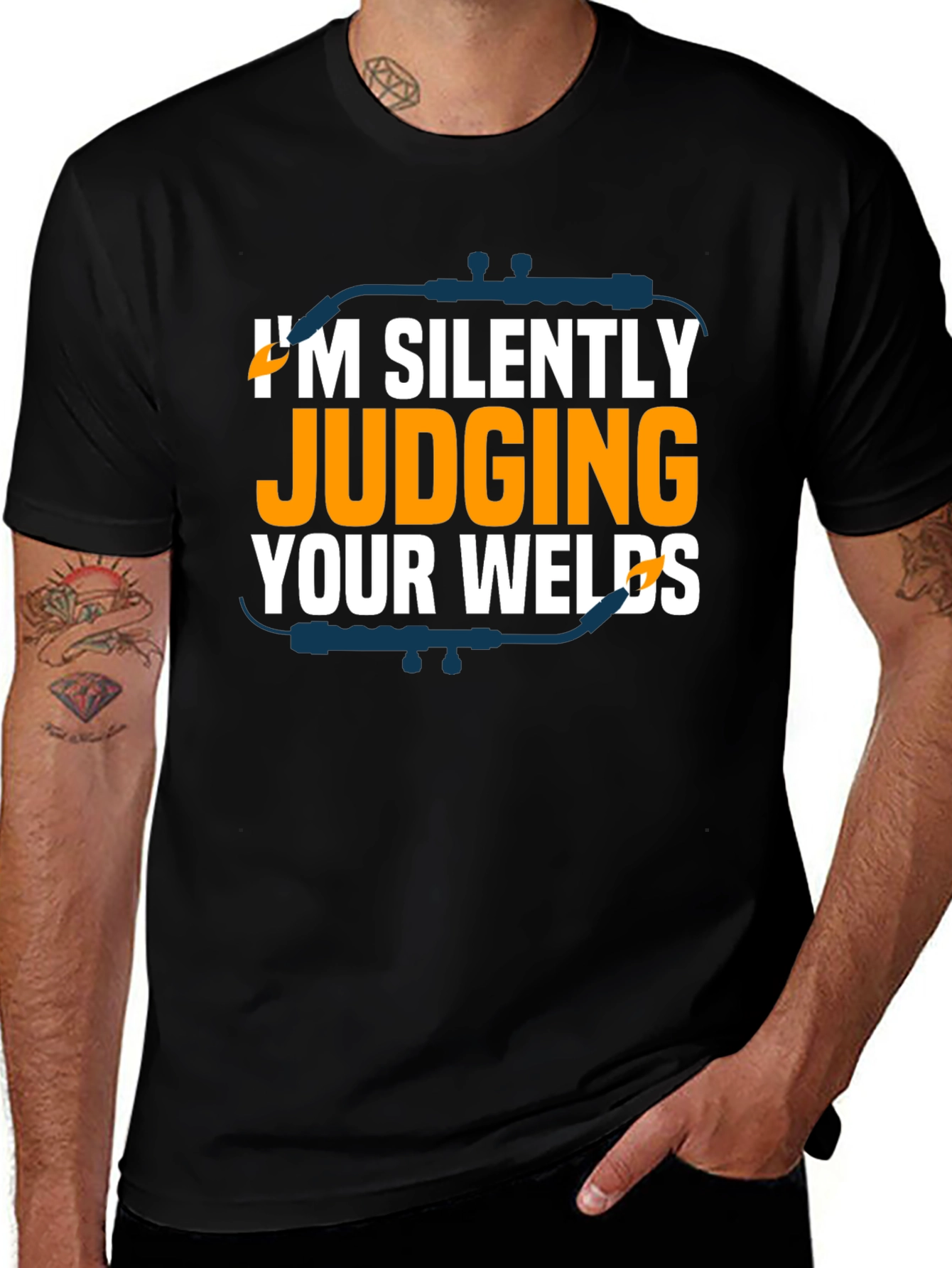 Variant 18 of Welder's Humor T-Shirt - I'm Silently Judging Your Welds