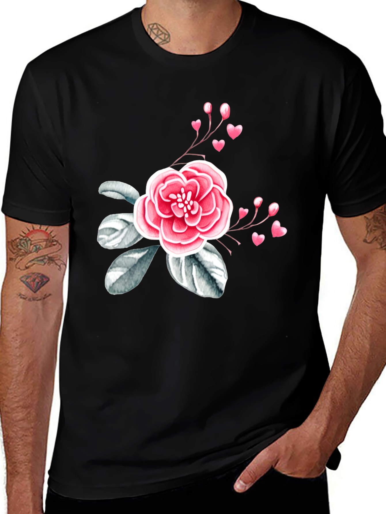 Variant 6 of Floral Heart Black T-Shirt