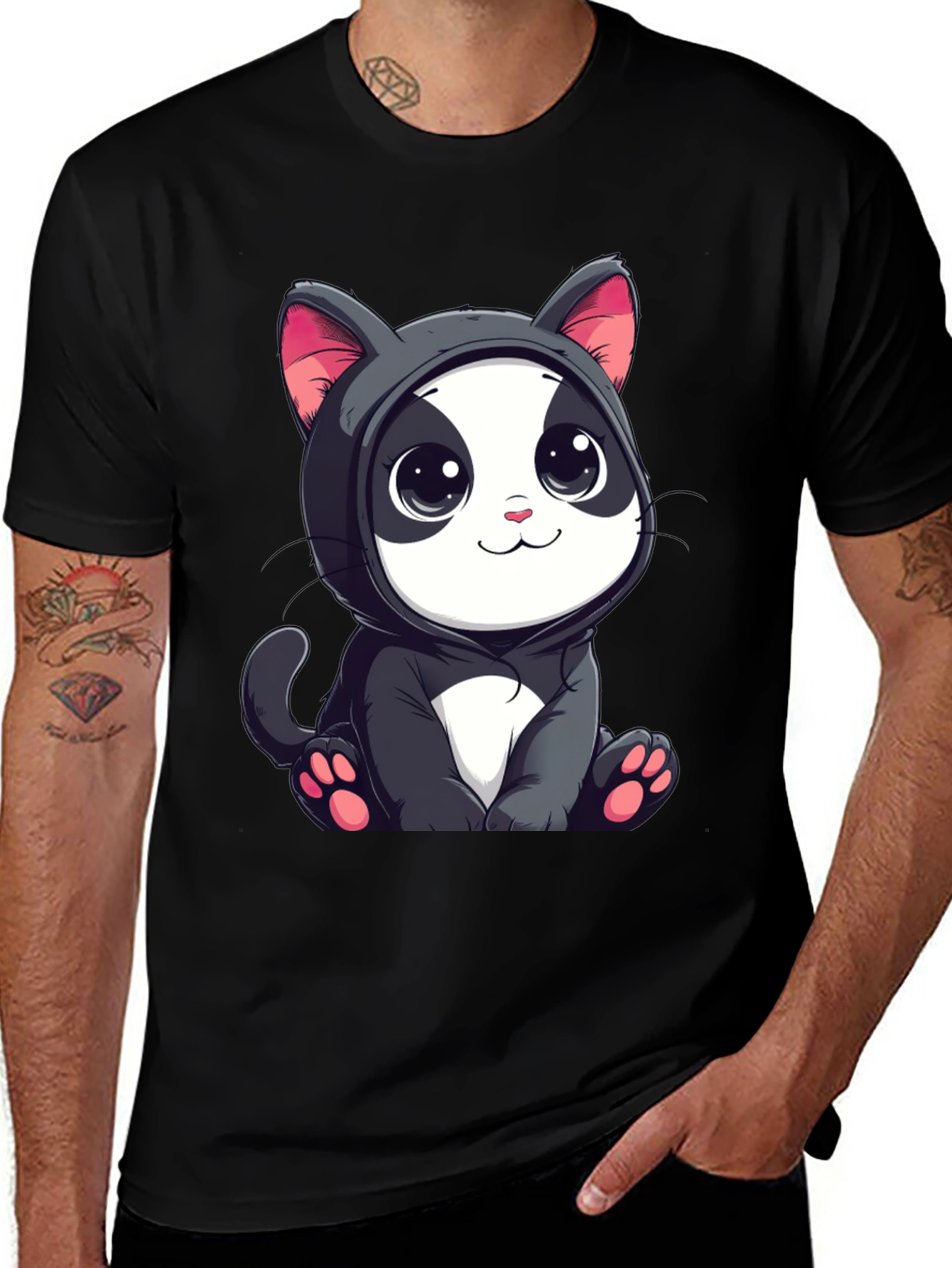 Variant 6 of Cute Cartoon Cat T-Shirt - Unisex Black Tee