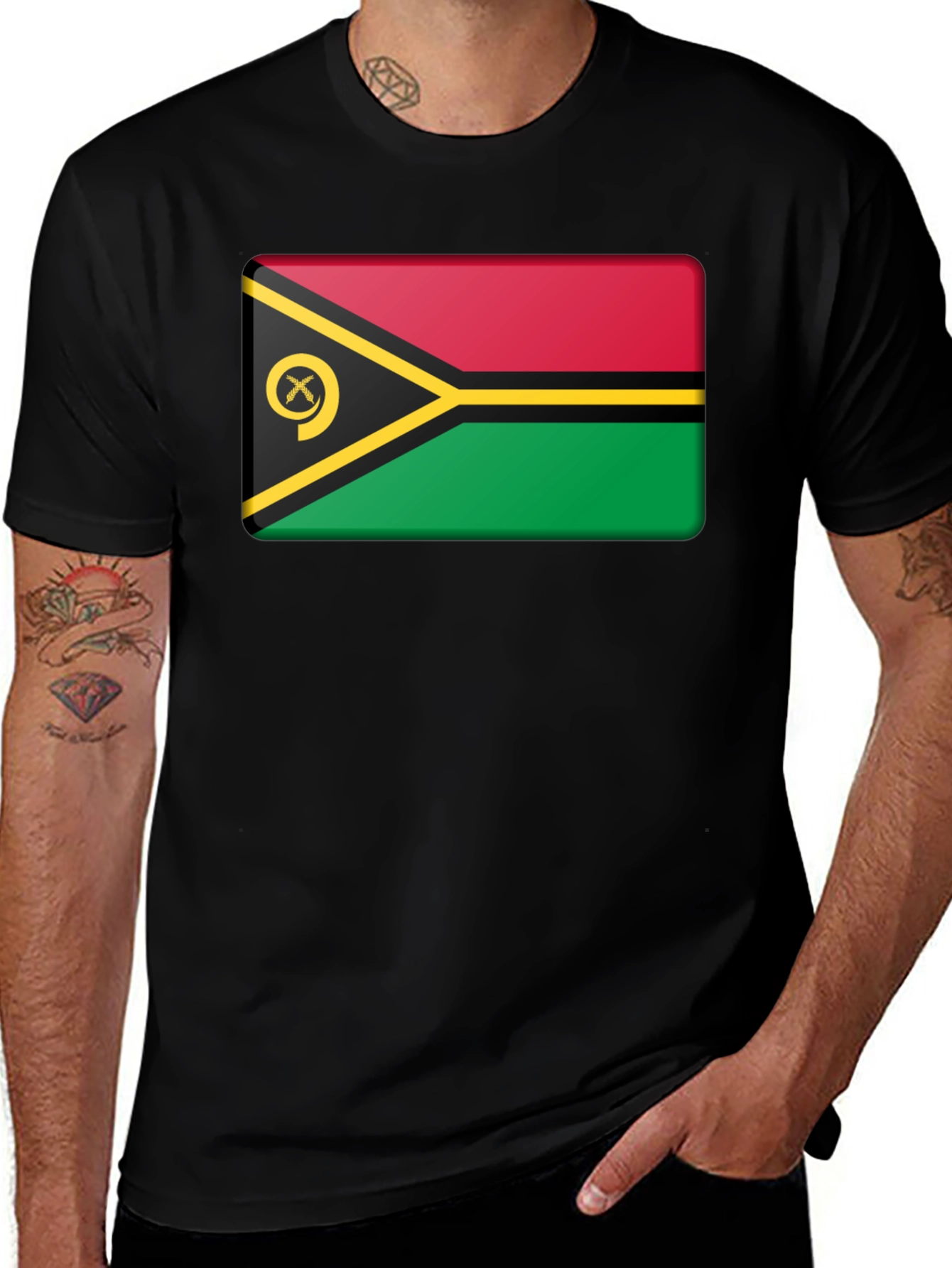 Vanuatu Flag T-Shirt - Black Graphic Tee
