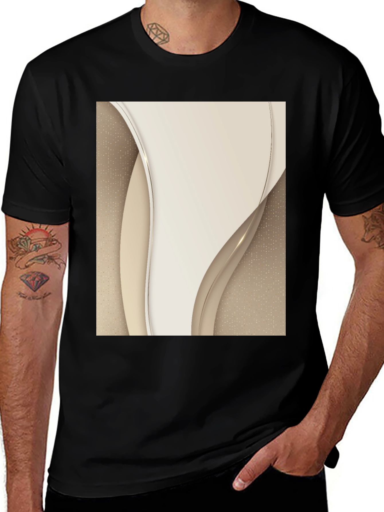 Variant 22 of Abstract Cream Swirl Graphic Tee - Modern Style