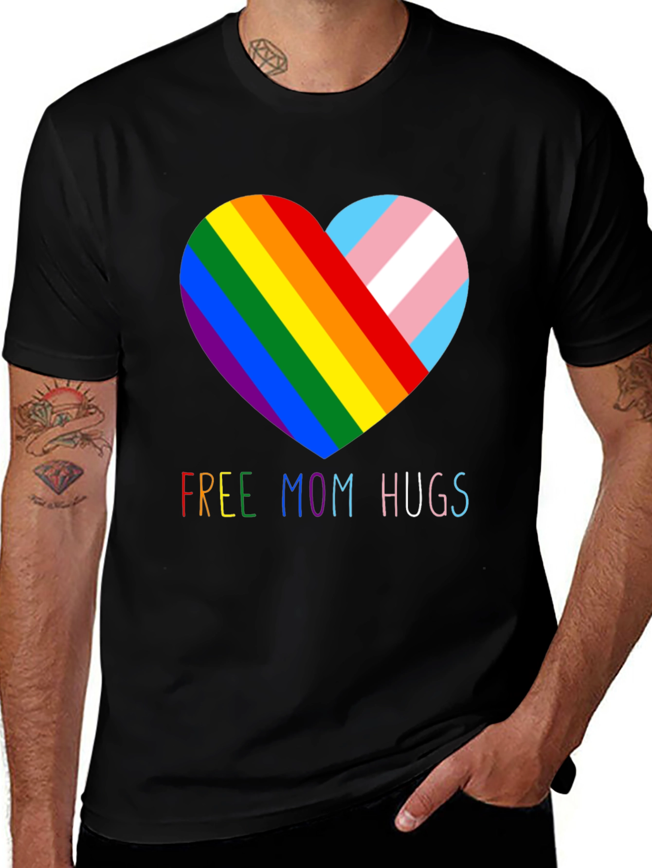 Free Mom Hugs LGBTQ+ Pride Rainbow Heart T-Shirt