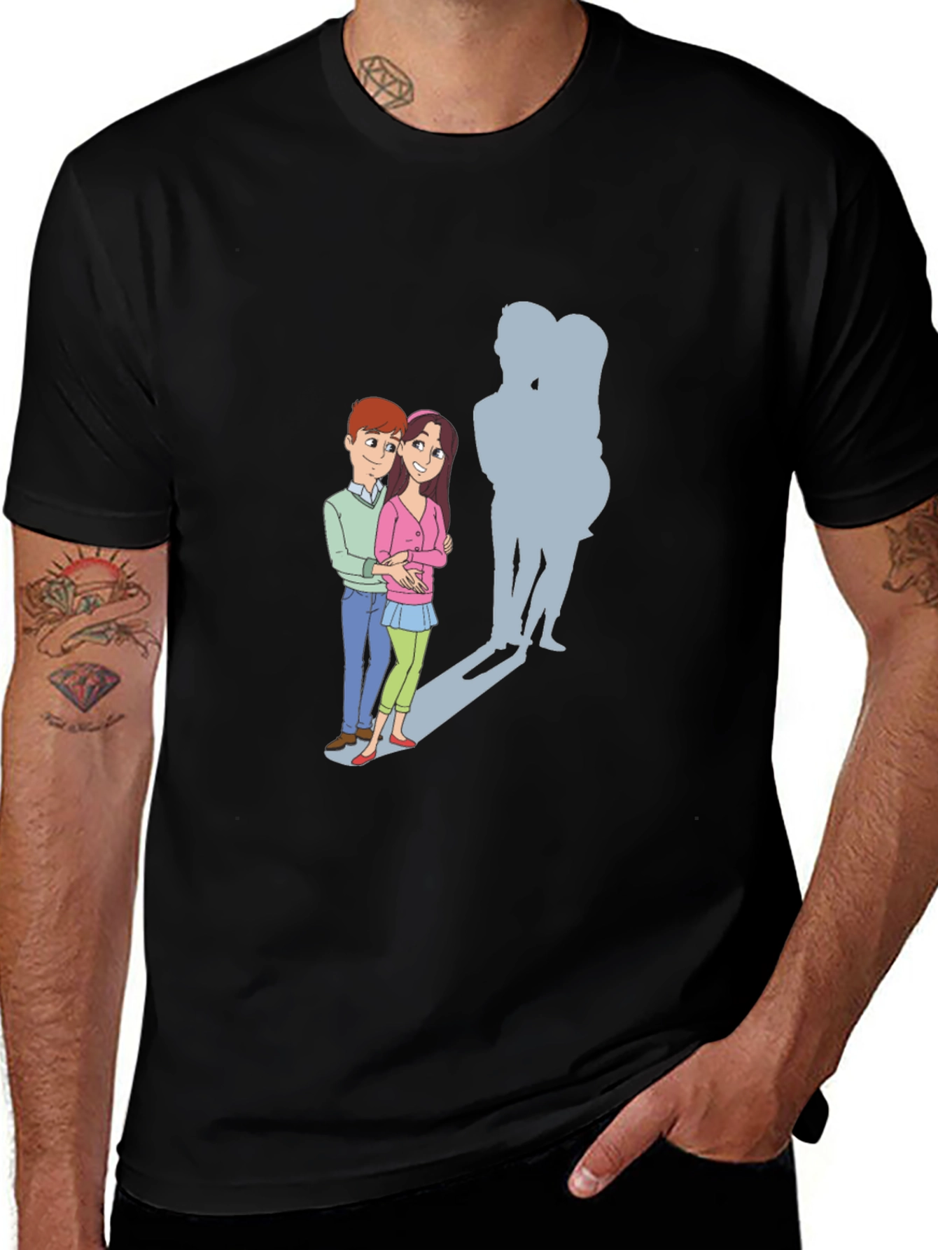 Cartoon Couple T-Shirt: Love & Shadows