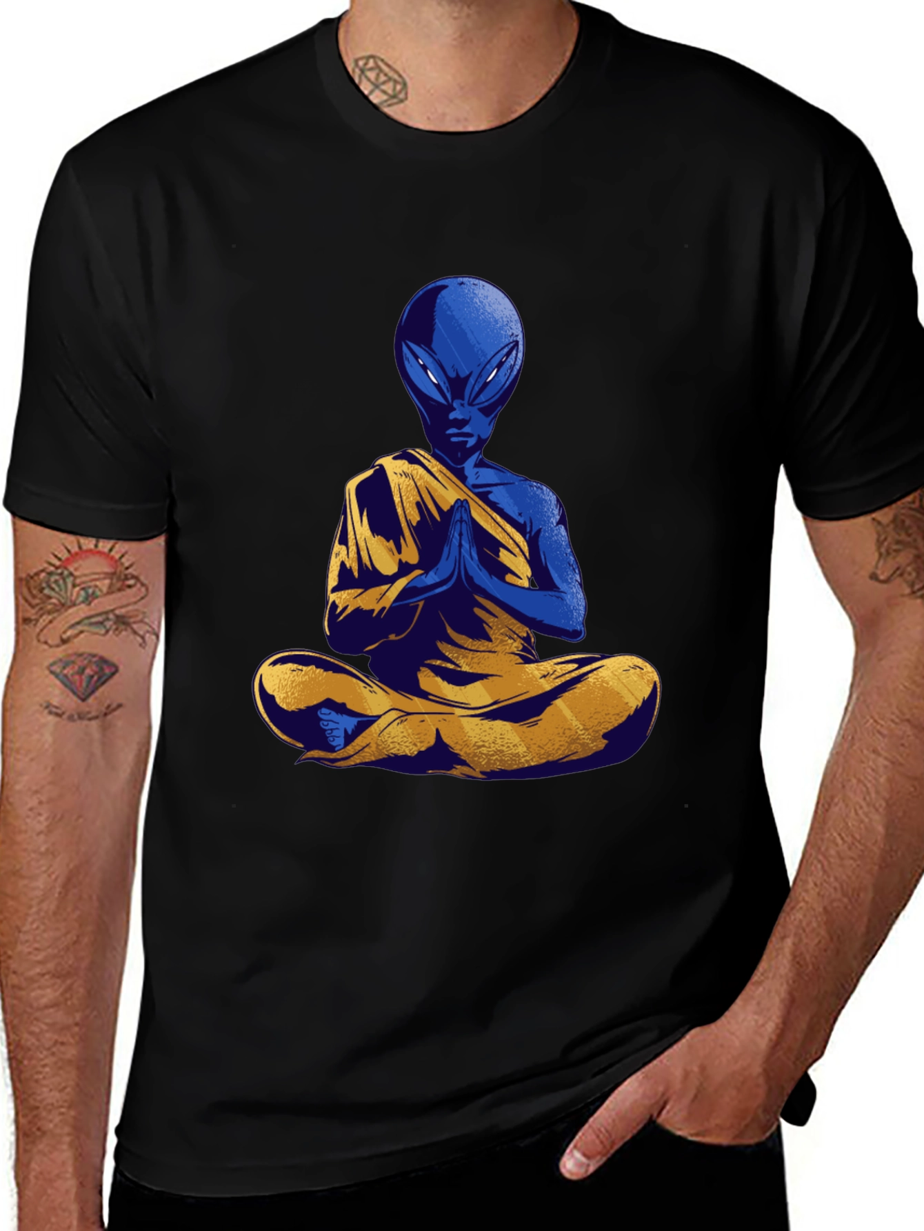 Variant 15 of Meditating Alien T-Shirt - Black Cotton Blend