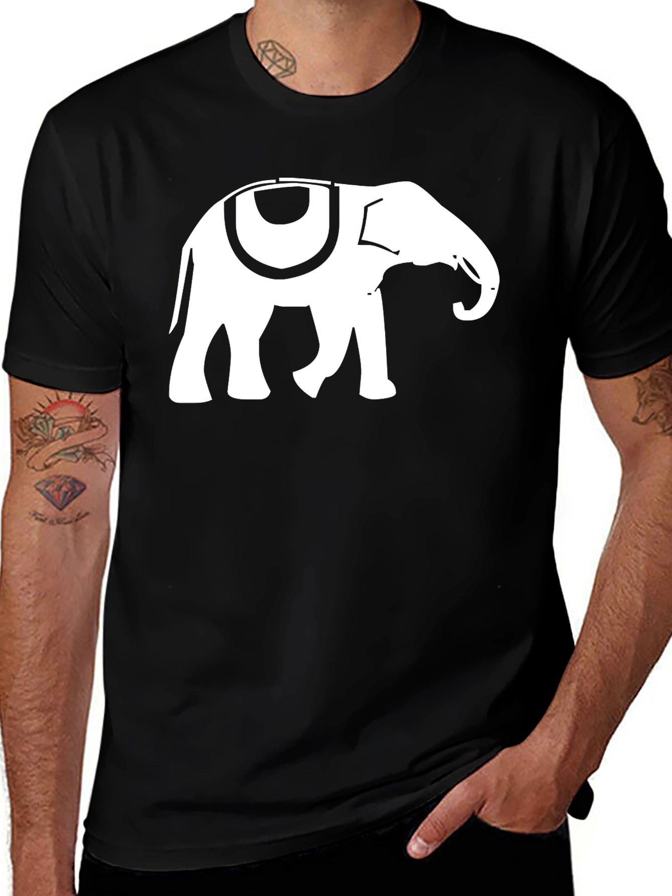 Variant 29 of Elephant Graphic Print Black T-Shirt