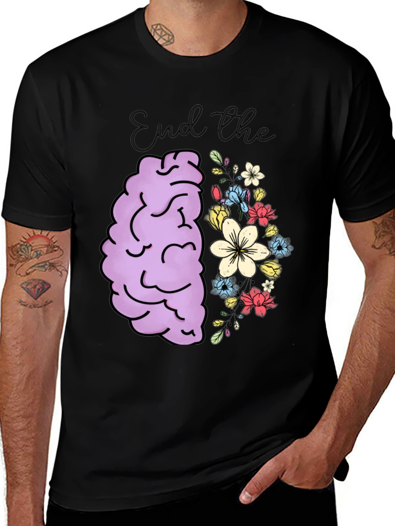 Variant 27 of End the Stigma Brain & Flowers Graphic Tee