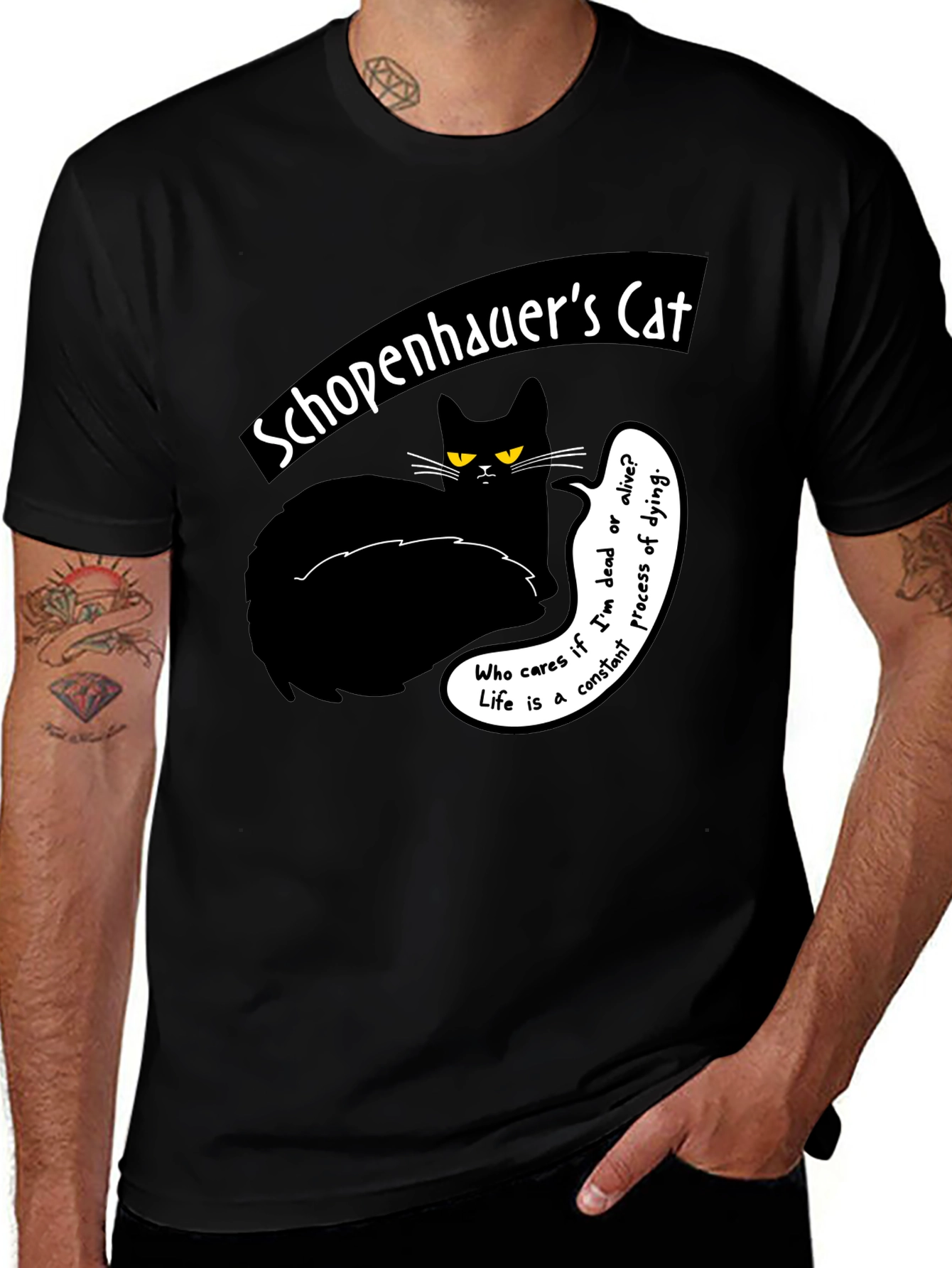 Variant 7 of Schopenhauer's Cat Graphic Tee - Philosophical Humor T-Shirt