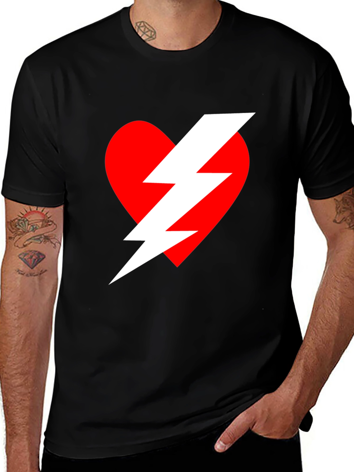 Variant 7 of Heart Lightning Bolt Graphic Tee - Black