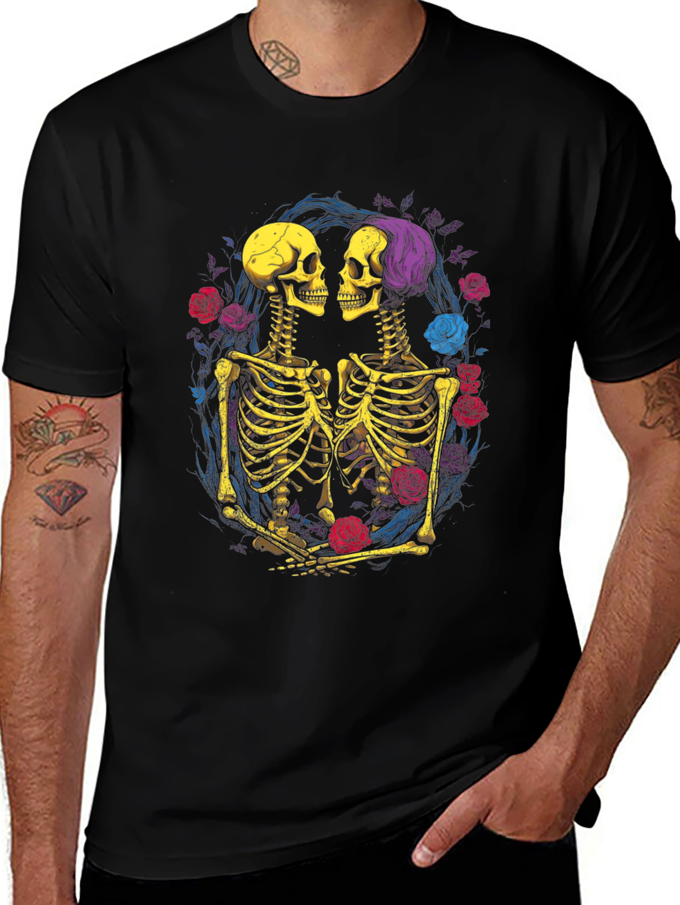 Variant 5 of Skeleton Love Graphic Tee - Gothic Romantic T-Shirt