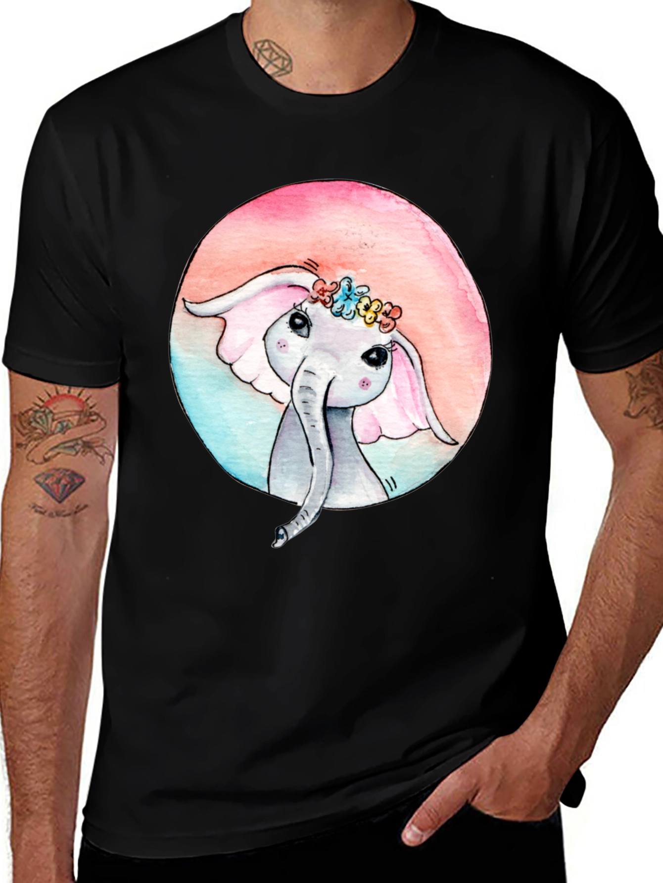 Variant 2 of Cute Elephant Graphic Tee - Black Cotton Casual Shirt
