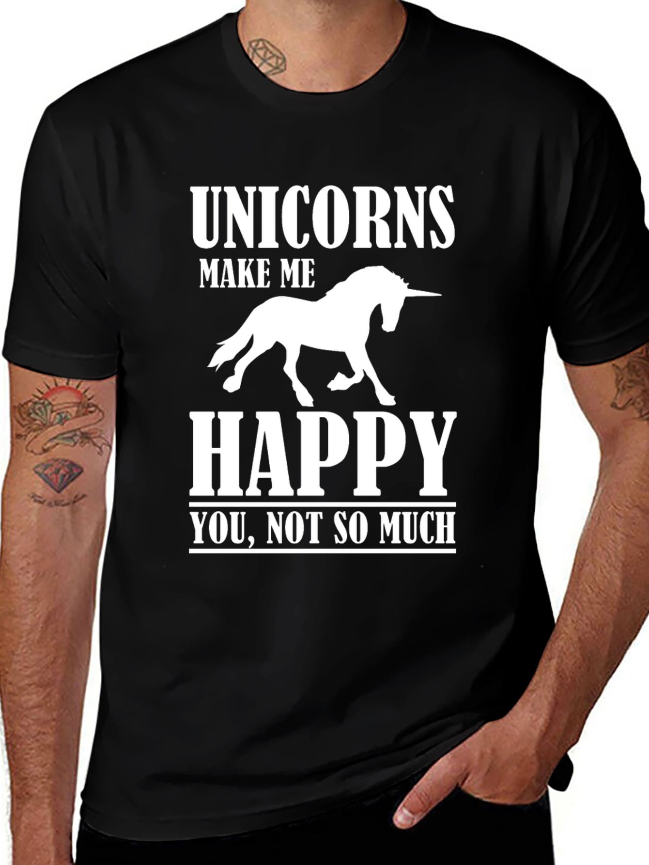 Variant 21 of Unicorns Make Me Happy Black T-Shirt