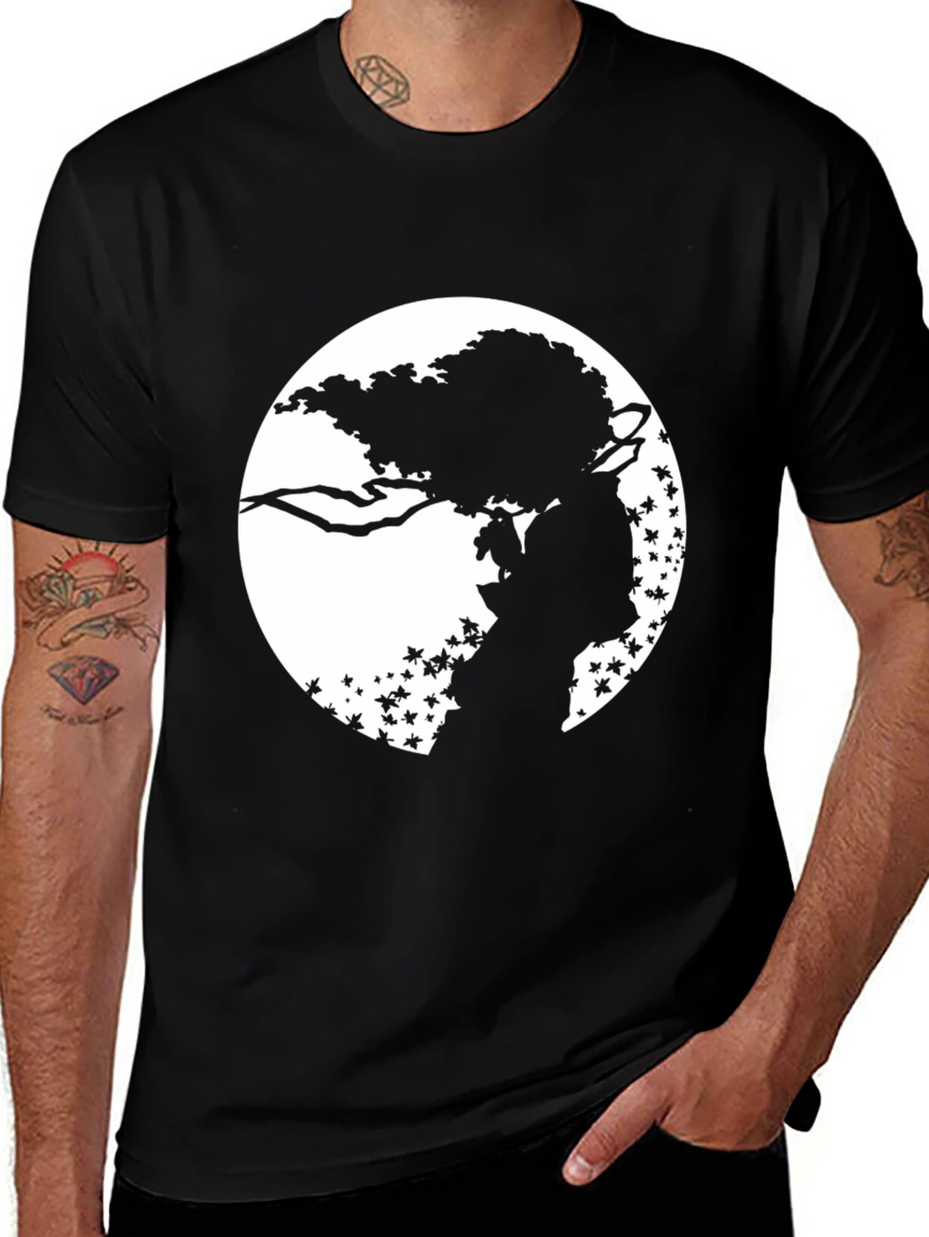 Variant 22 of Tree Silhouette Graphic Print Black T-Shirt