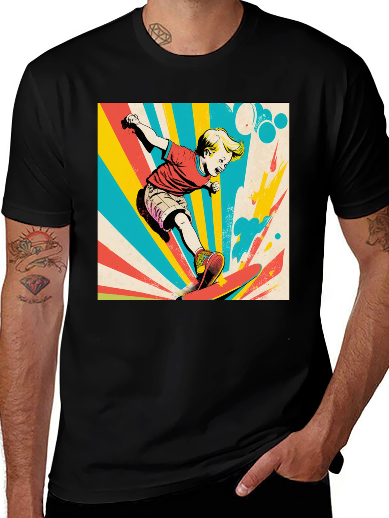 Variant 9 of Retro Skater Boy Graphic Tee - Black