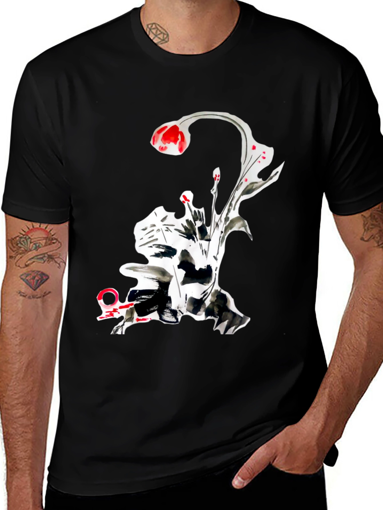 Variant 28 of Abstract Floral Print Black T-Shirt