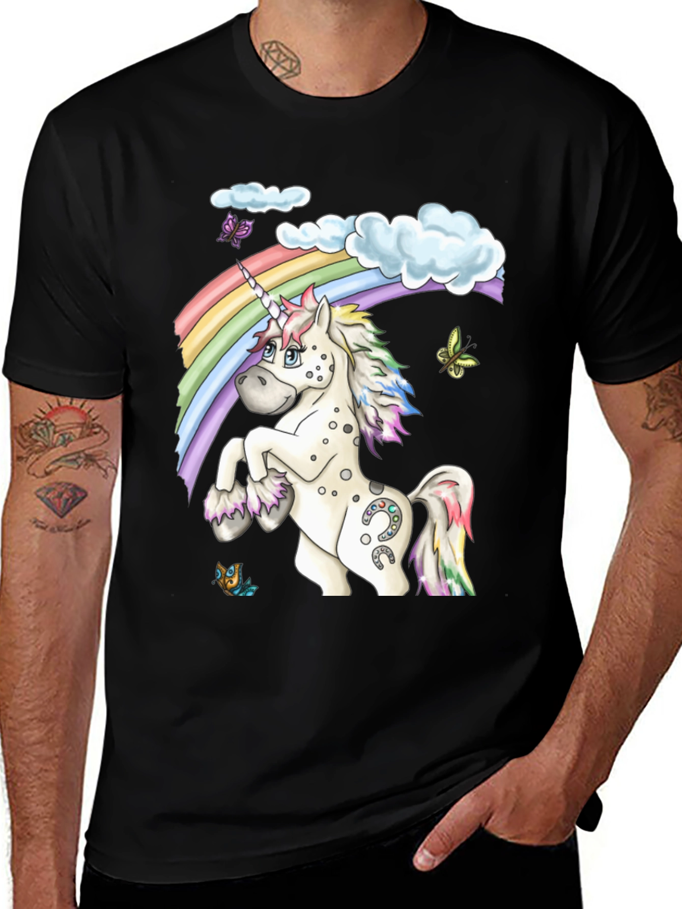 Black Unicorn Rainbow Graphic Tee - Black Casual Shirt main image