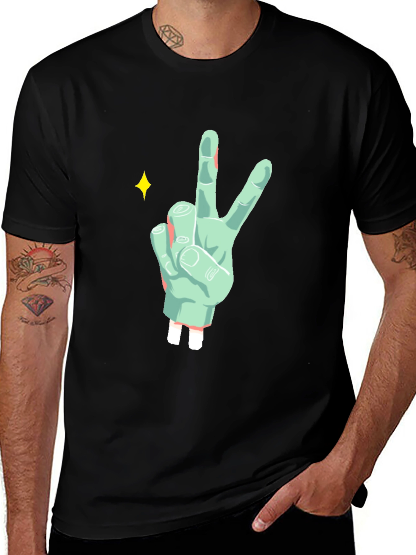Variant 6 of Peace Sign Graphic Tee - Black Cotton Blend