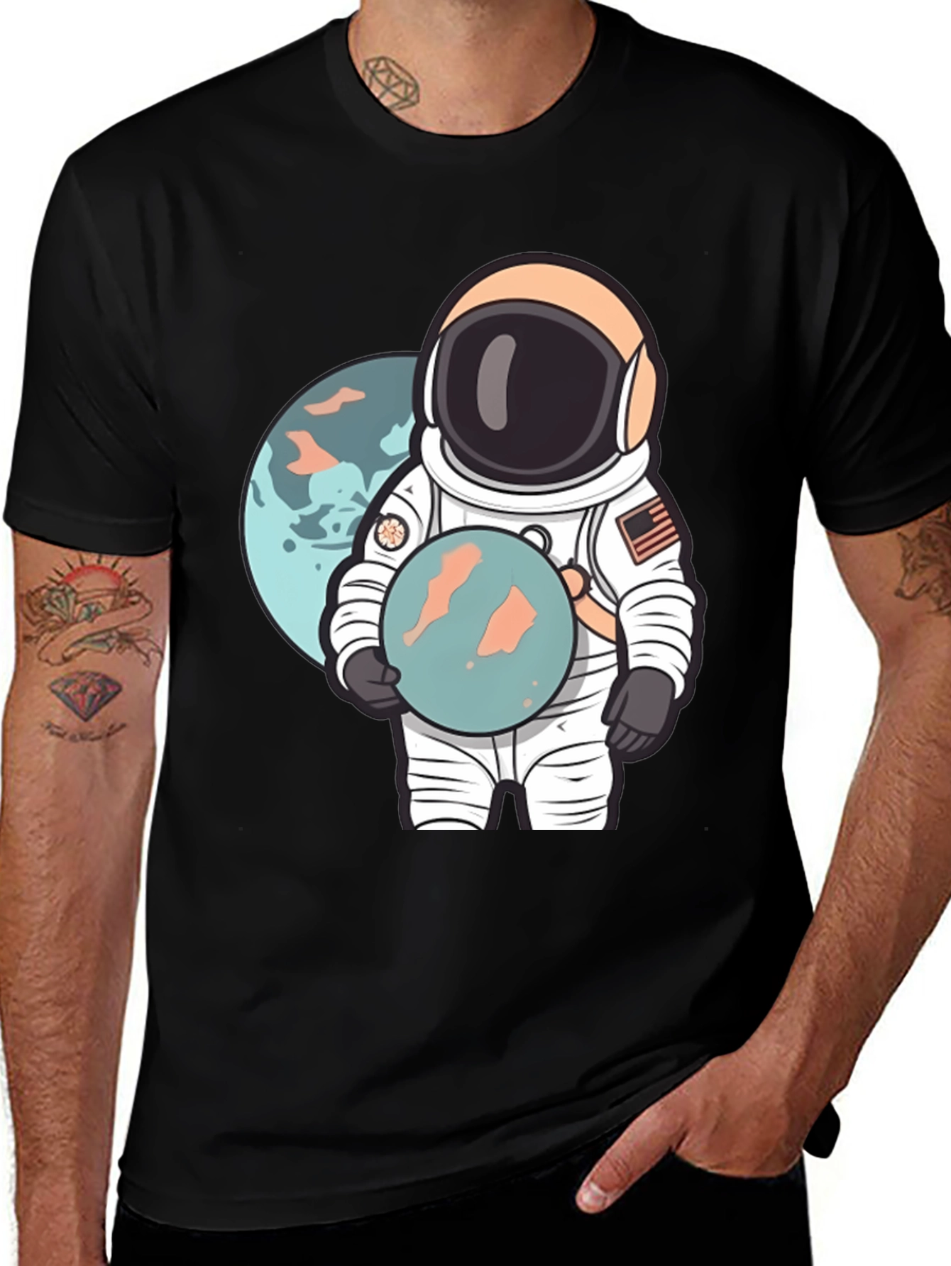 Astronaut Holding Earth T-Shirt - Space Tee