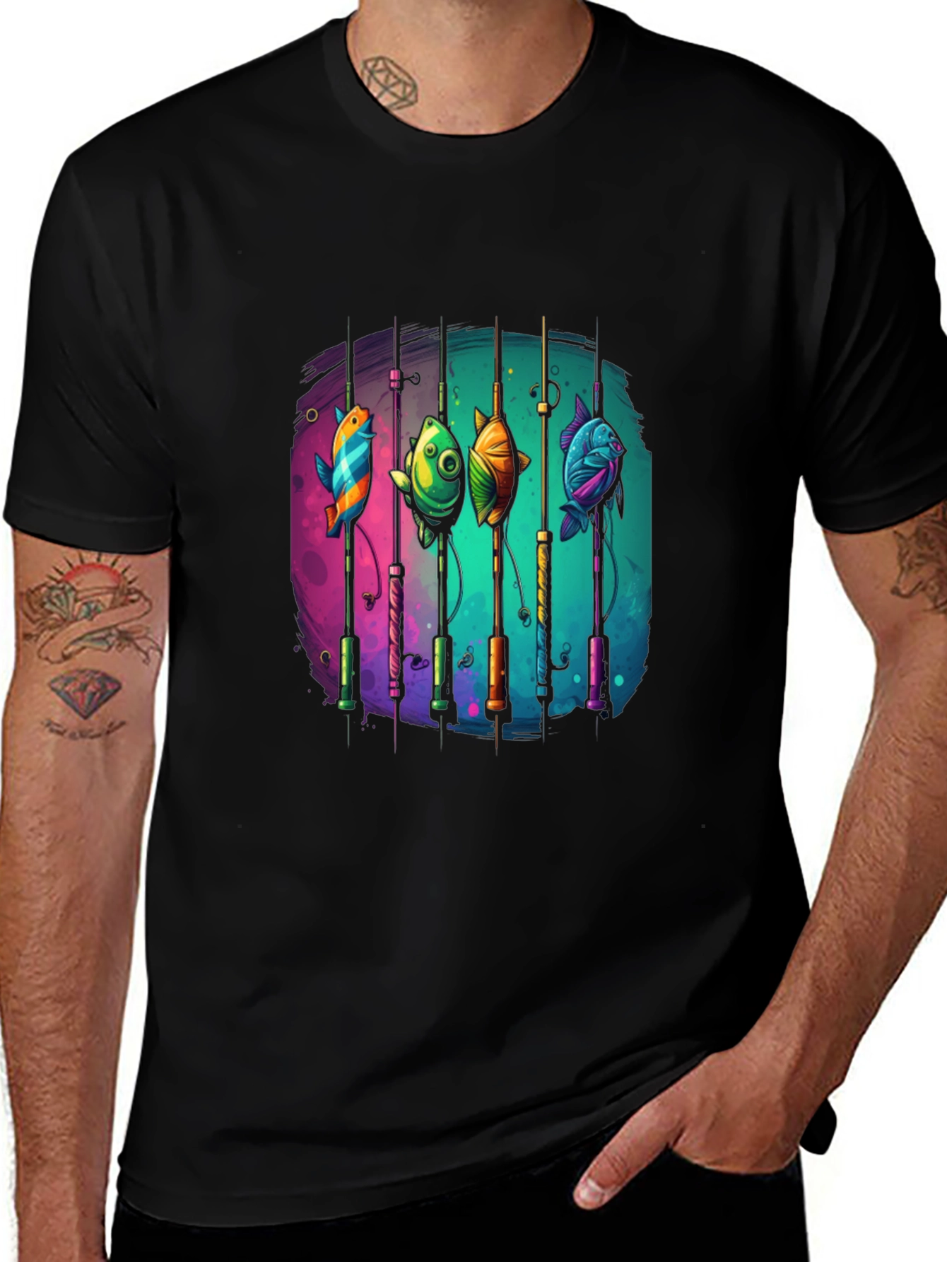 Variant 4 of Fishing Rods & Colorful Fish Graphic T-Shirt