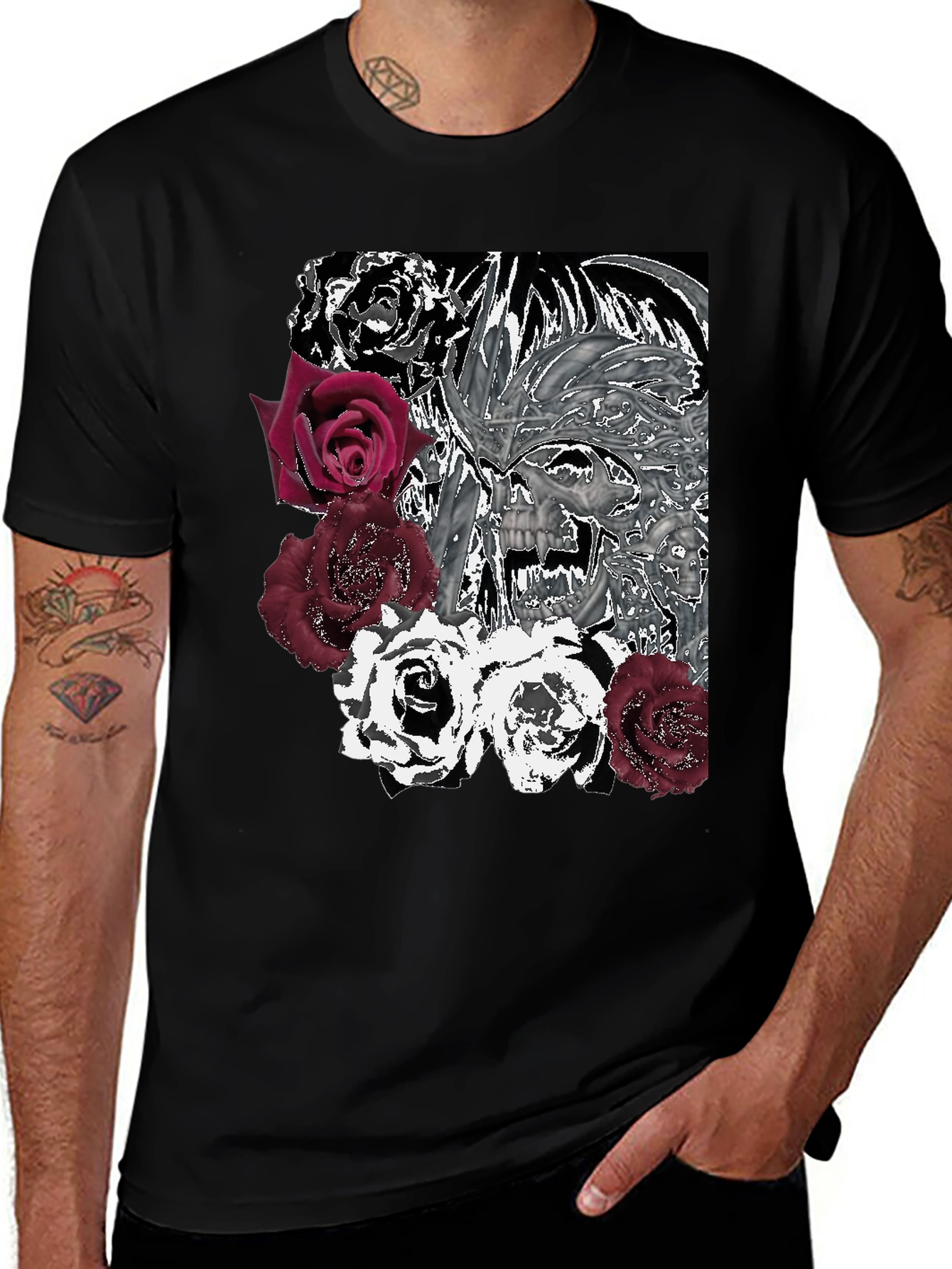 Variant 12 of Skull & Roses Graphic Tee - Edgy Style
