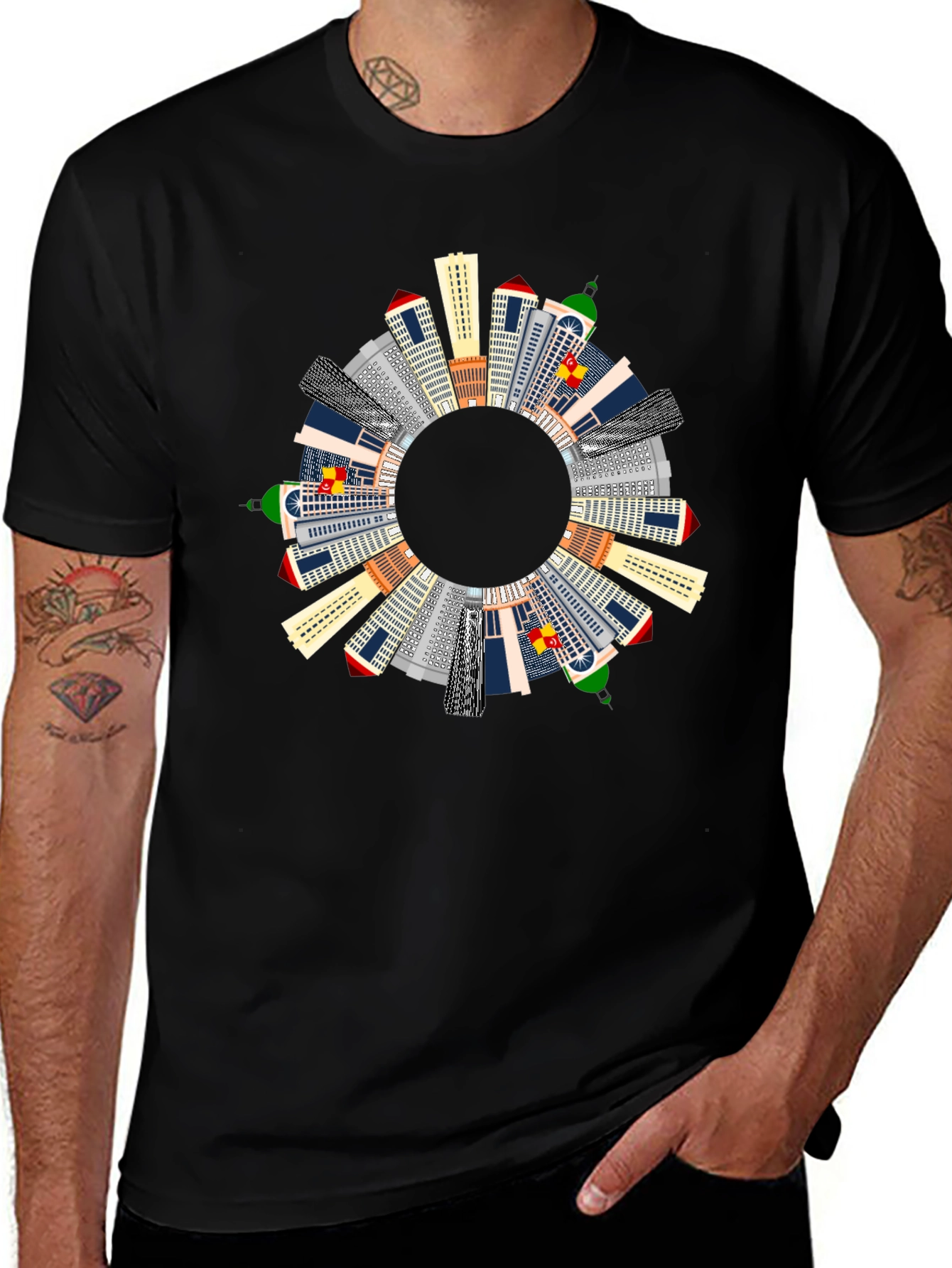 Variant 18 of Cityscape Circle Graphic T-Shirt - Black