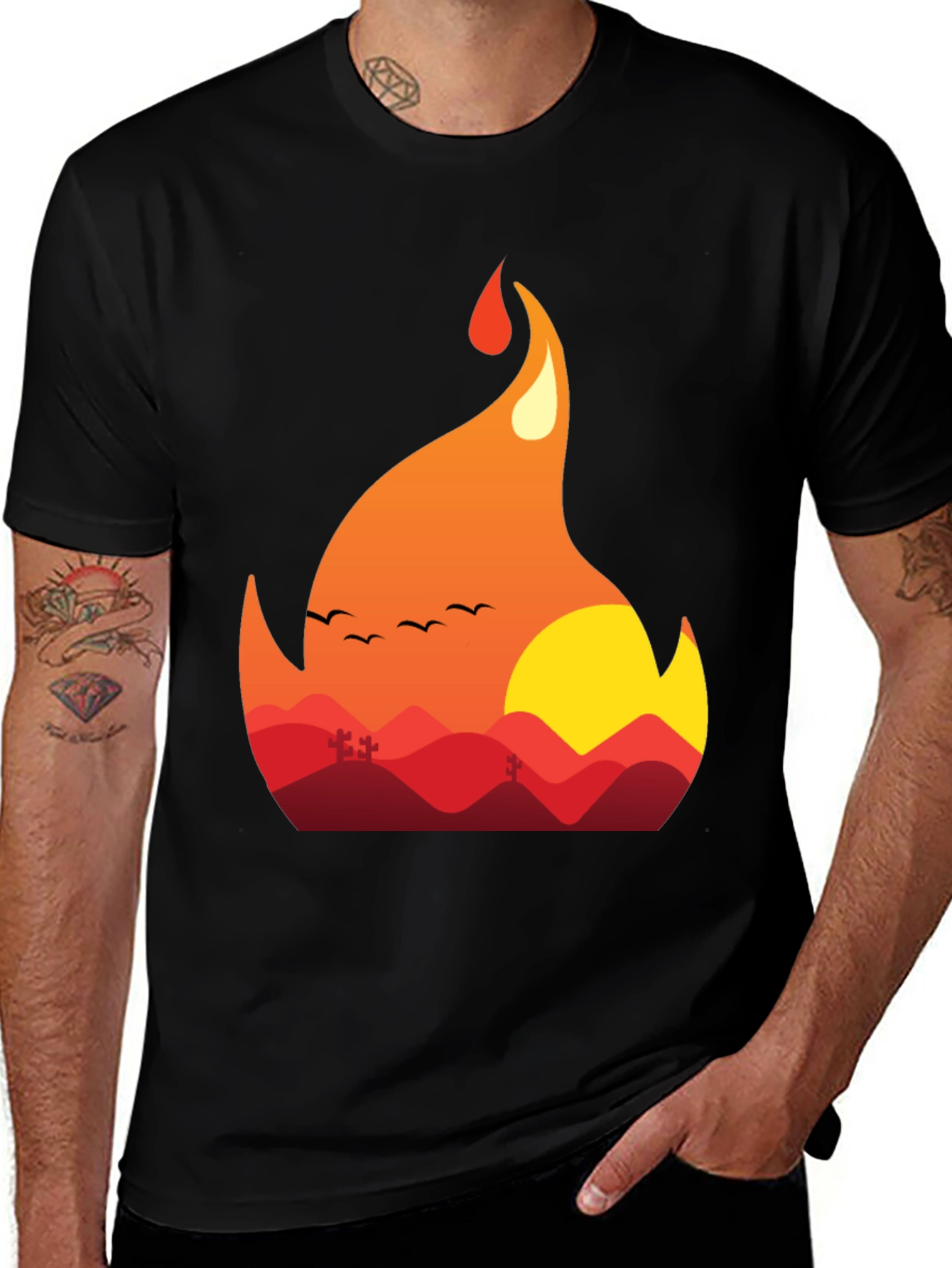 Variant 18 of Fiery Sunset Graphic Tee - Unique Nature Design