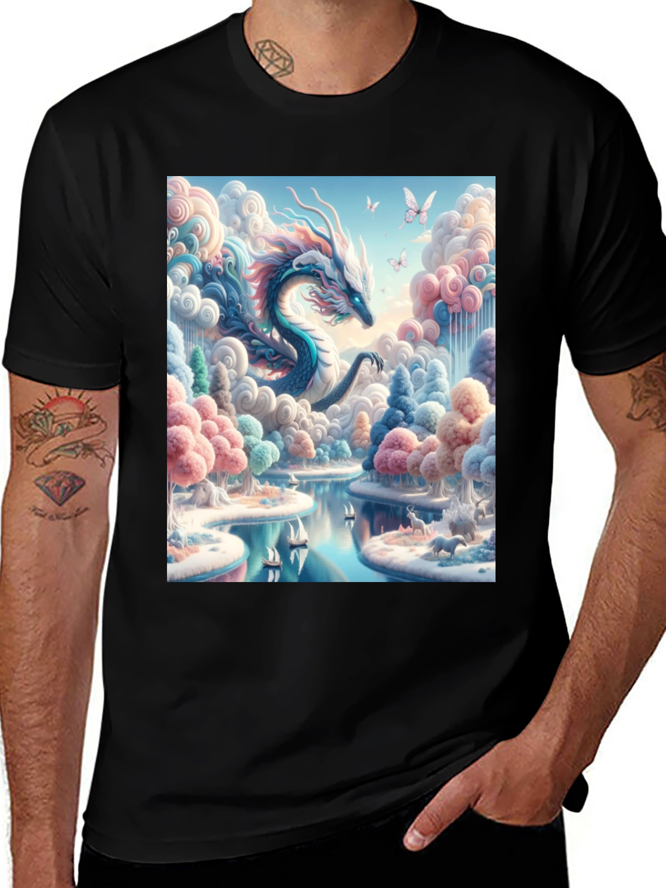 Variant 19 of Fantasy Dragon T-Shirt: Mystical River Design