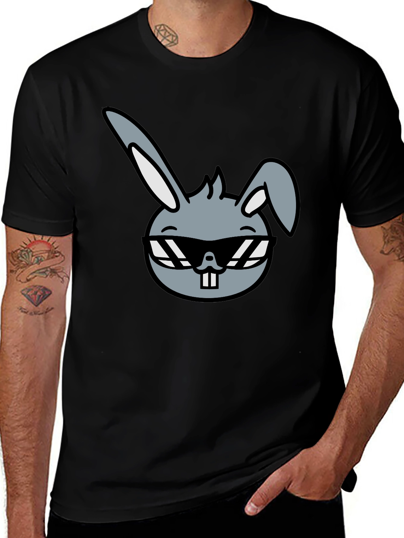 Cool Bunny Graphic T-Shirt - Black
