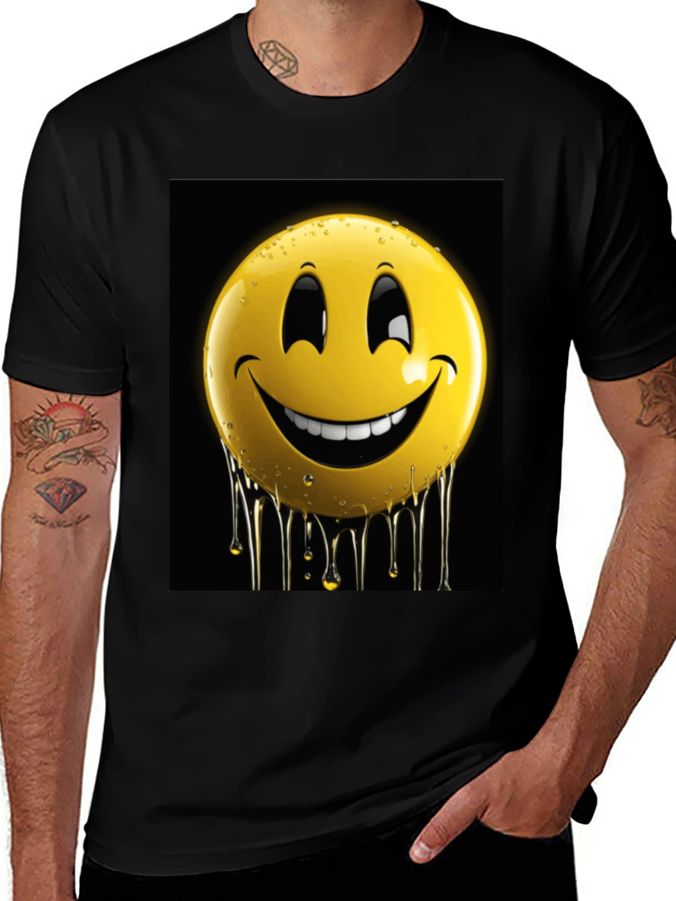 Variant 28 of Smiley Face Drip Graphic Tee - Black