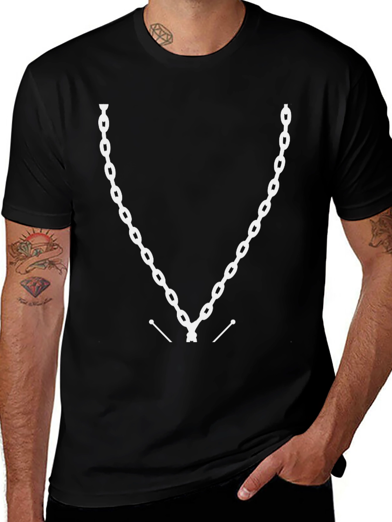 Chain T-Shirt - Black Crew Neck Graphic Tee