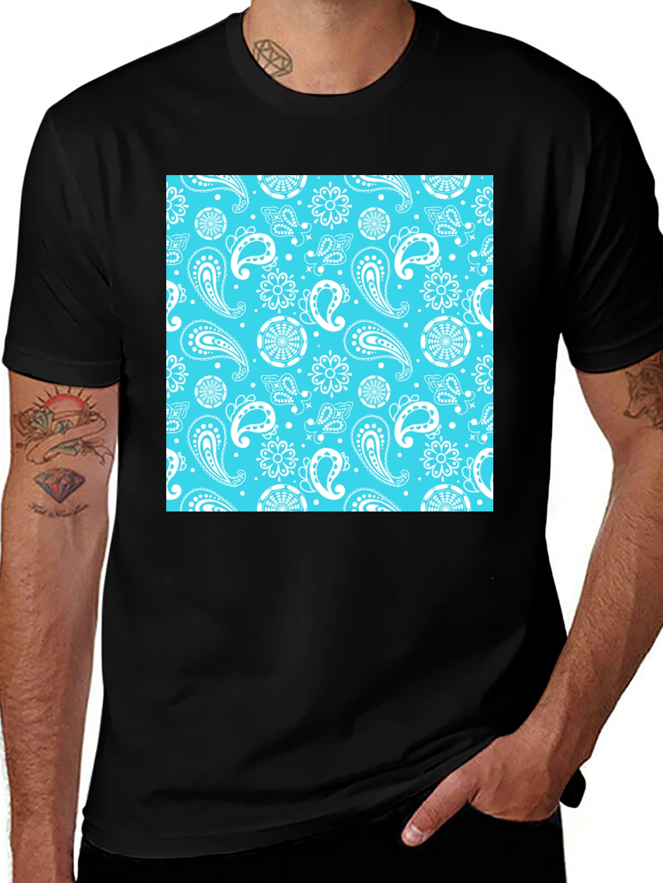 Variant 14 of Black Tee with Blue Bandana Print