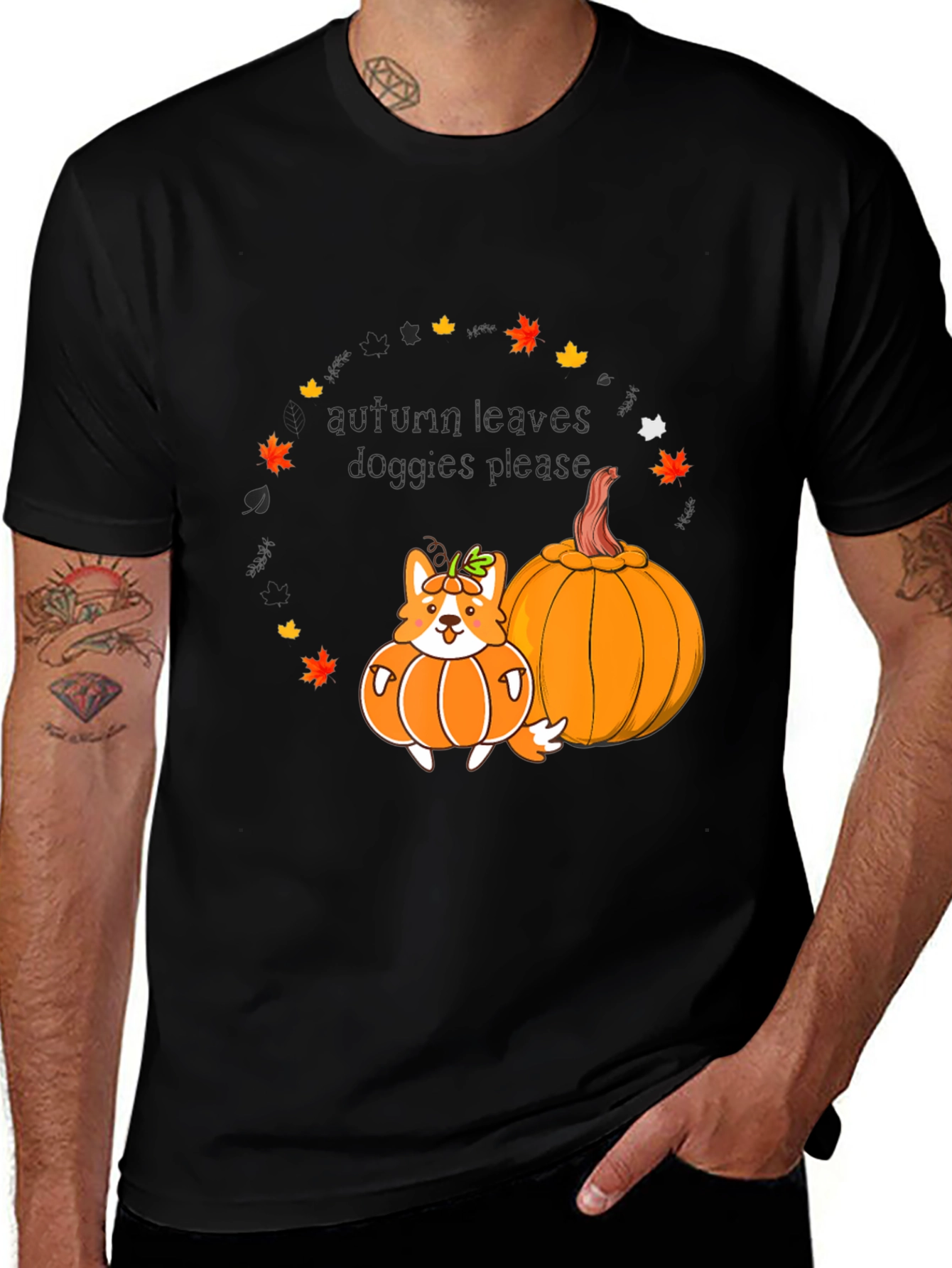 Variant 27 of Autumn Leaves Doggies Please Black T-Shirt