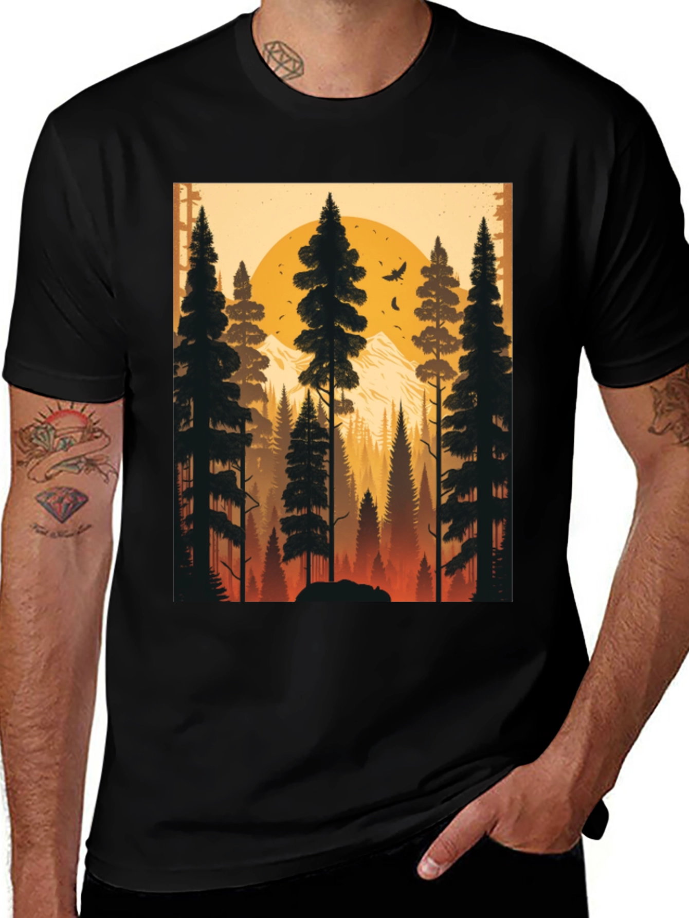 Variant 6 of Nature Sunset Graphic Tee - Men's Black T-Shirt