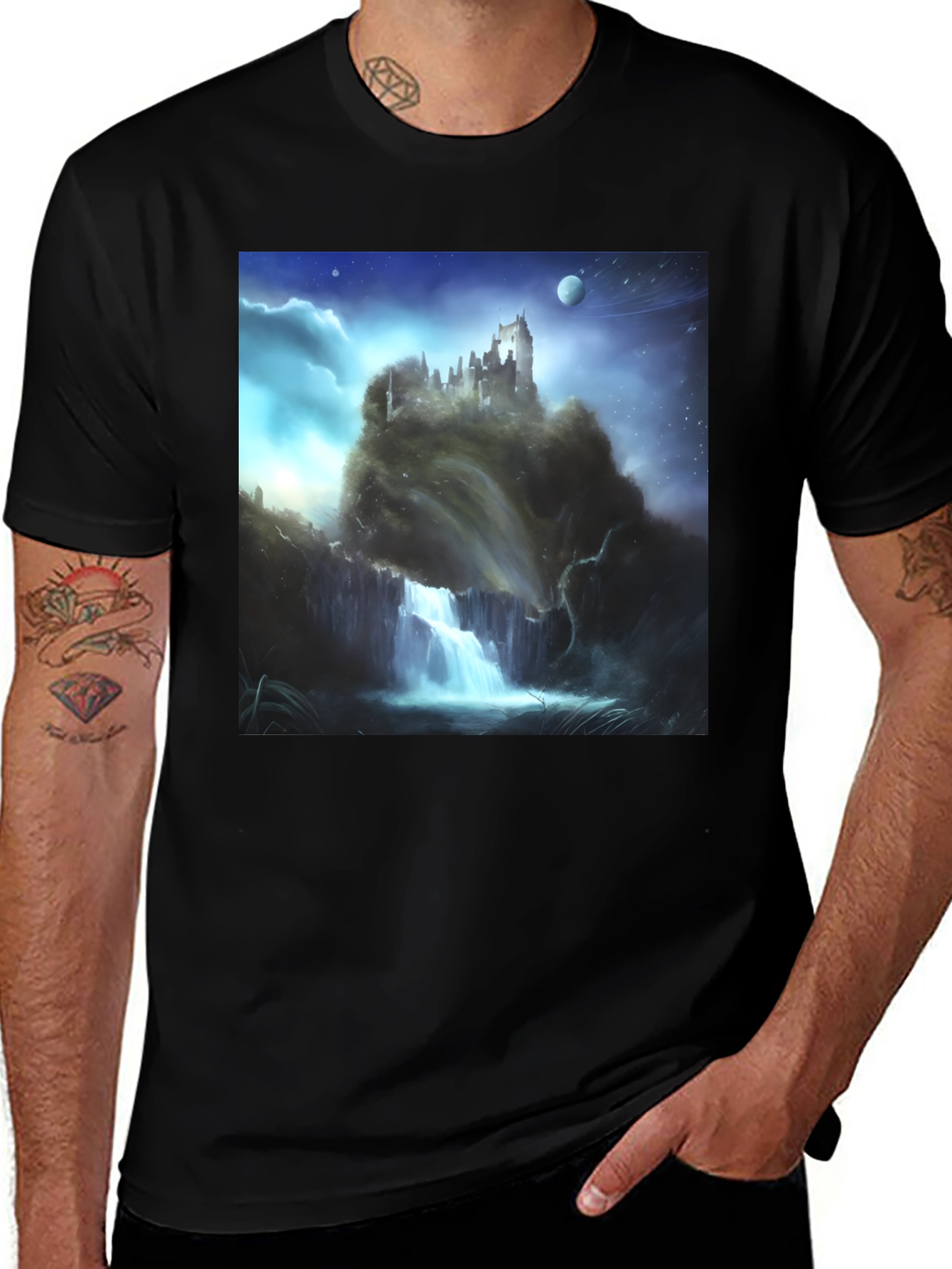 Variant 29 of Fantasy Castle Waterfall Graphic T-Shirt