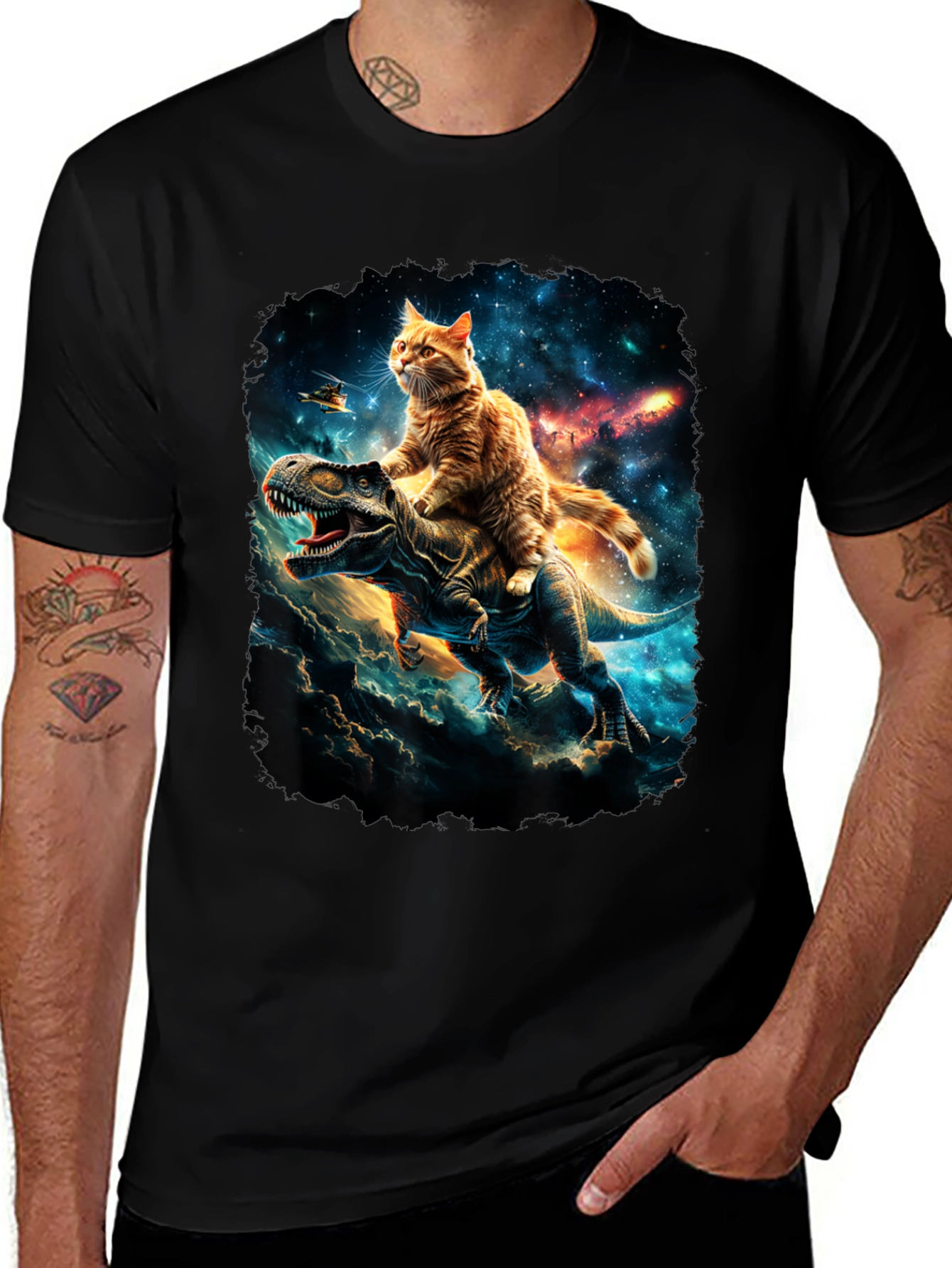 Cat Riding Dinosaur T-Shirt
